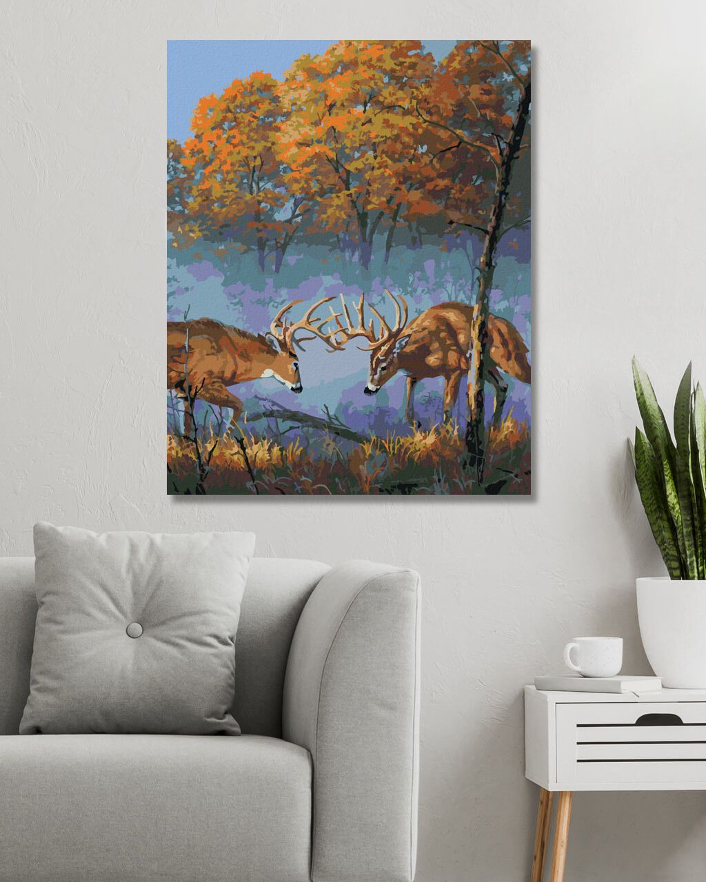 zuty Malování podle čísel - SOUBOJ JELENŮ (DARRELL BUSH) - Rozměr: 40x50 cm, Rámování: Varianta: vypnuté plátno na rám - obrázek 2