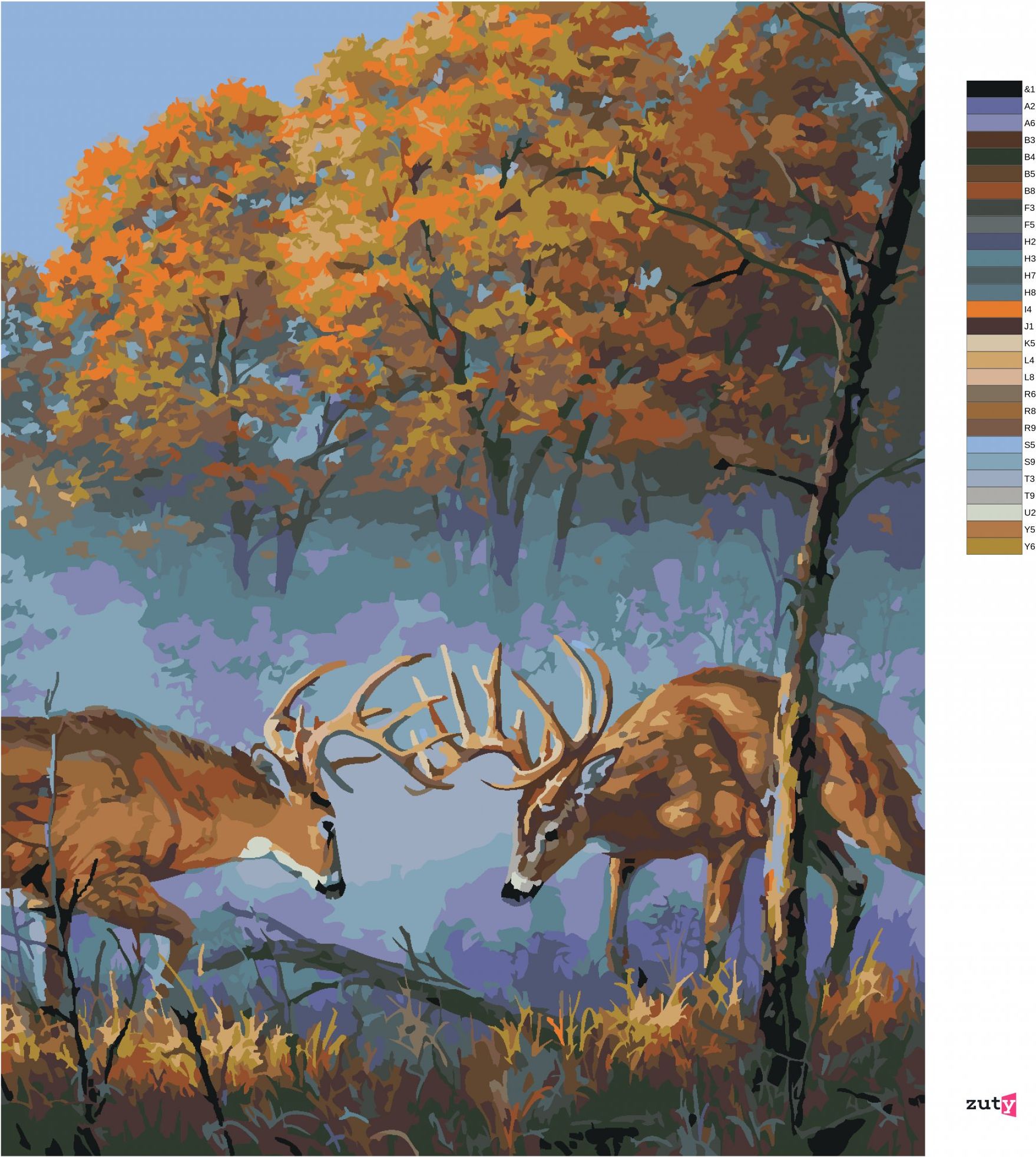 zuty Malování podle čísel - SOUBOJ JELENŮ (DARRELL BUSH) - Rozměr: 40x50 cm, Rámování: Varianta: vypnuté plátno na rám - obrázek 10