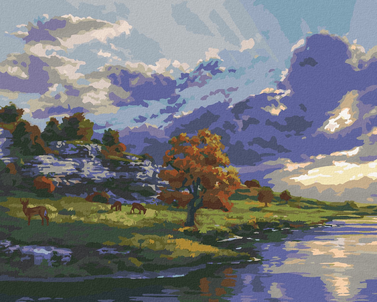 zuty Malování podle čísel - ŘEKA A VÝCHOD SLUNCE (DARRELL BUSH) - Rozměr: 40x50 cm, Rámování: Varianta: vypnuté plátno na rám - obrázek 1