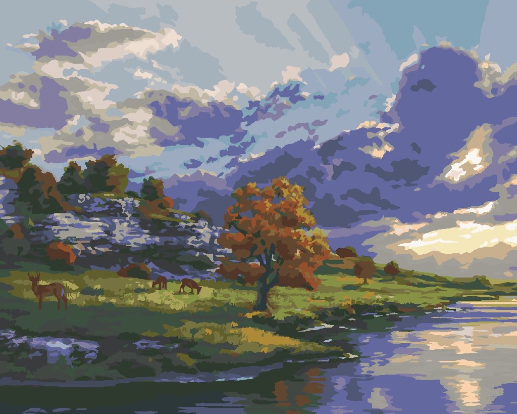 zuty Malování podle čísel - ŘEKA A VÝCHOD SLUNCE (DARRELL BUSH) - Rozměr: 40x50 cm, Rámování: Varianta: vypnuté plátno na rám - obrázek 9