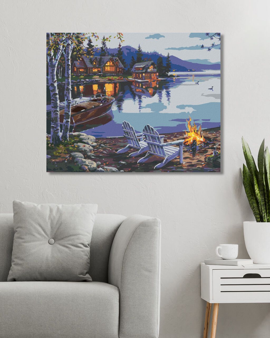 zuty Malování podle čísel - TÁBORÁK U JEZERA A CHATY (DARRELL BUSH) - Rozměr: 40x50 cm, Rámování: Varianta: vypnuté plátno na rám - obrázek 2
