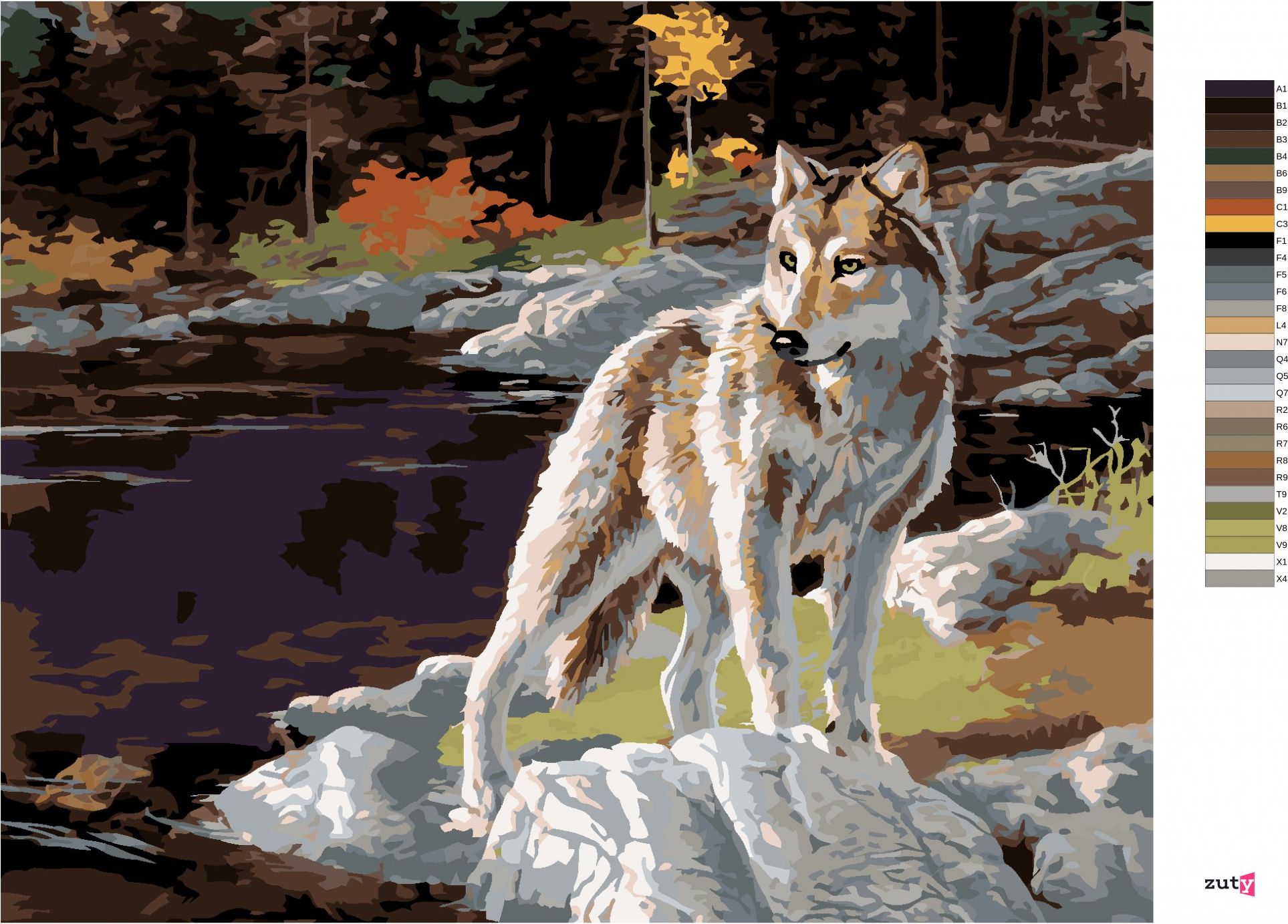zuty Malování podle čísel - VLK U JEZERA (DARRELL BUSH) - Rozměr: 40x50 cm, Rámování: Varianta: bez rámu a bez vypnutí plátna - obrázek 8