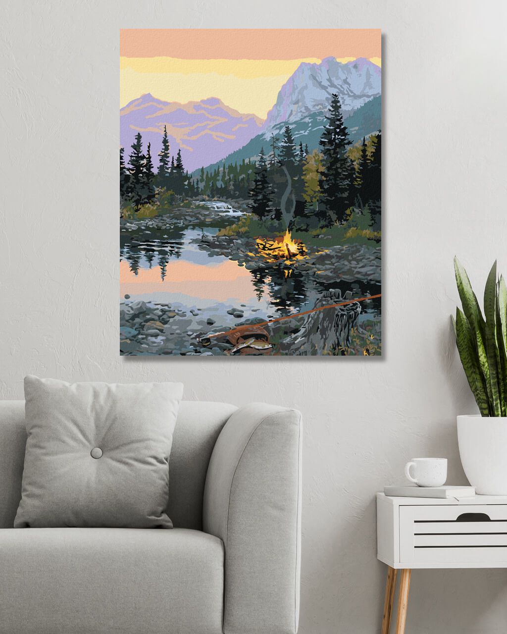 zuty Malování podle čísel - TÁBORÁK U ŘEKY A HORY (DARRELL BUSH) - Rozměr: 40x50 cm, Rámování: Varianta: bez rámu a bez vypnutí plátna - obrázek 6