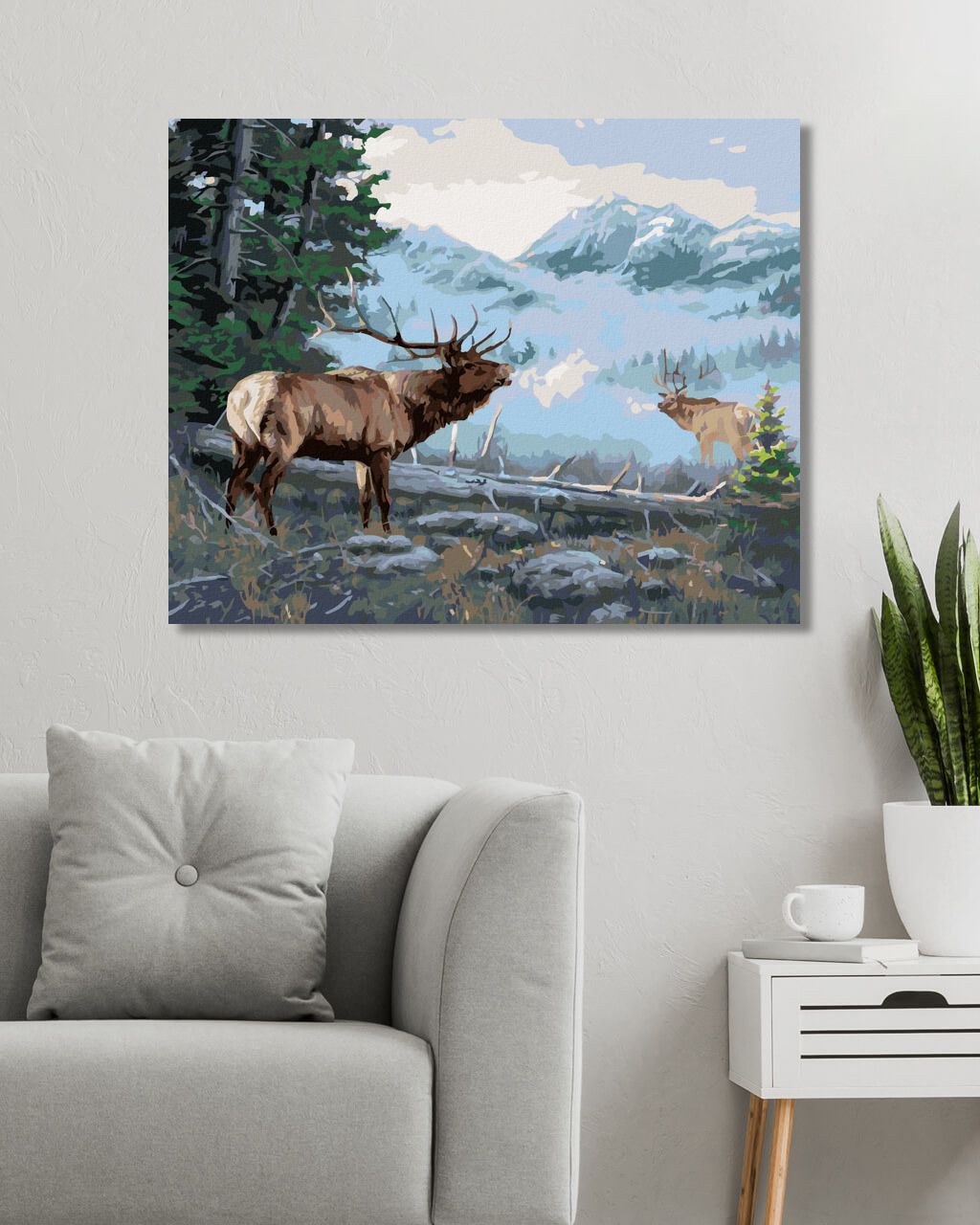 zuty Malování podle čísel - JELENI A HORY (DARRELL BUSH) - Rozměr: 40x50 cm, Rámování: Varianta: vypnuté plátno na rám - obrázek 9