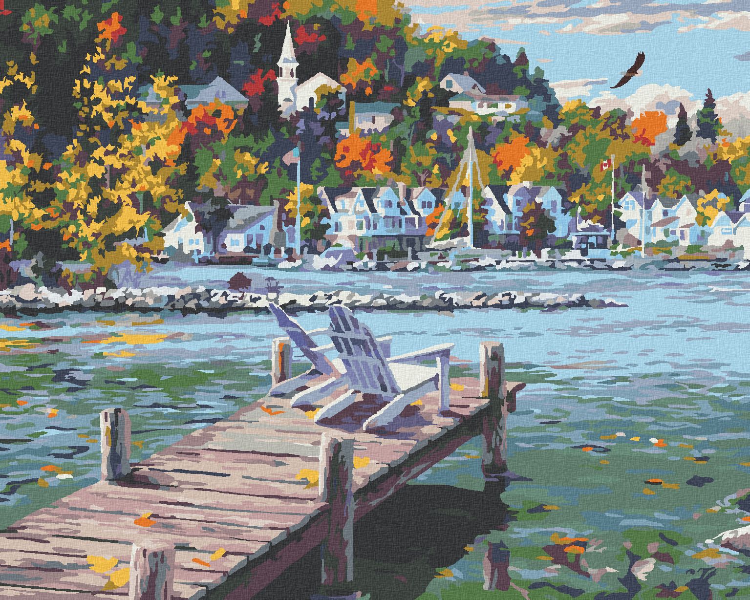 zuty Malování podle čísel - MĚSTO U JEZERA (DARRELL BUSH) - Rozměr: 40x50 cm, Rámování: Varianta: bez rámu a bez vypnutí plátna - obrázek 1