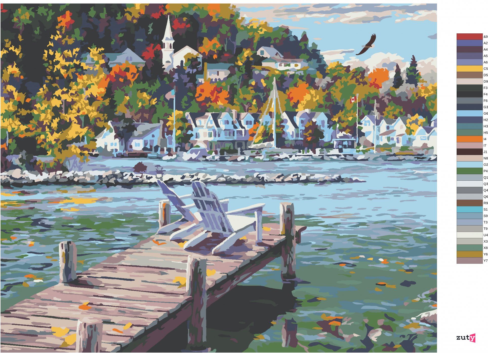 zuty Malování podle čísel - MĚSTO U JEZERA (DARRELL BUSH) - Rozměr: 40x50 cm, Rámování: Varianta: bez rámu a bez vypnutí plátna - obrázek 4