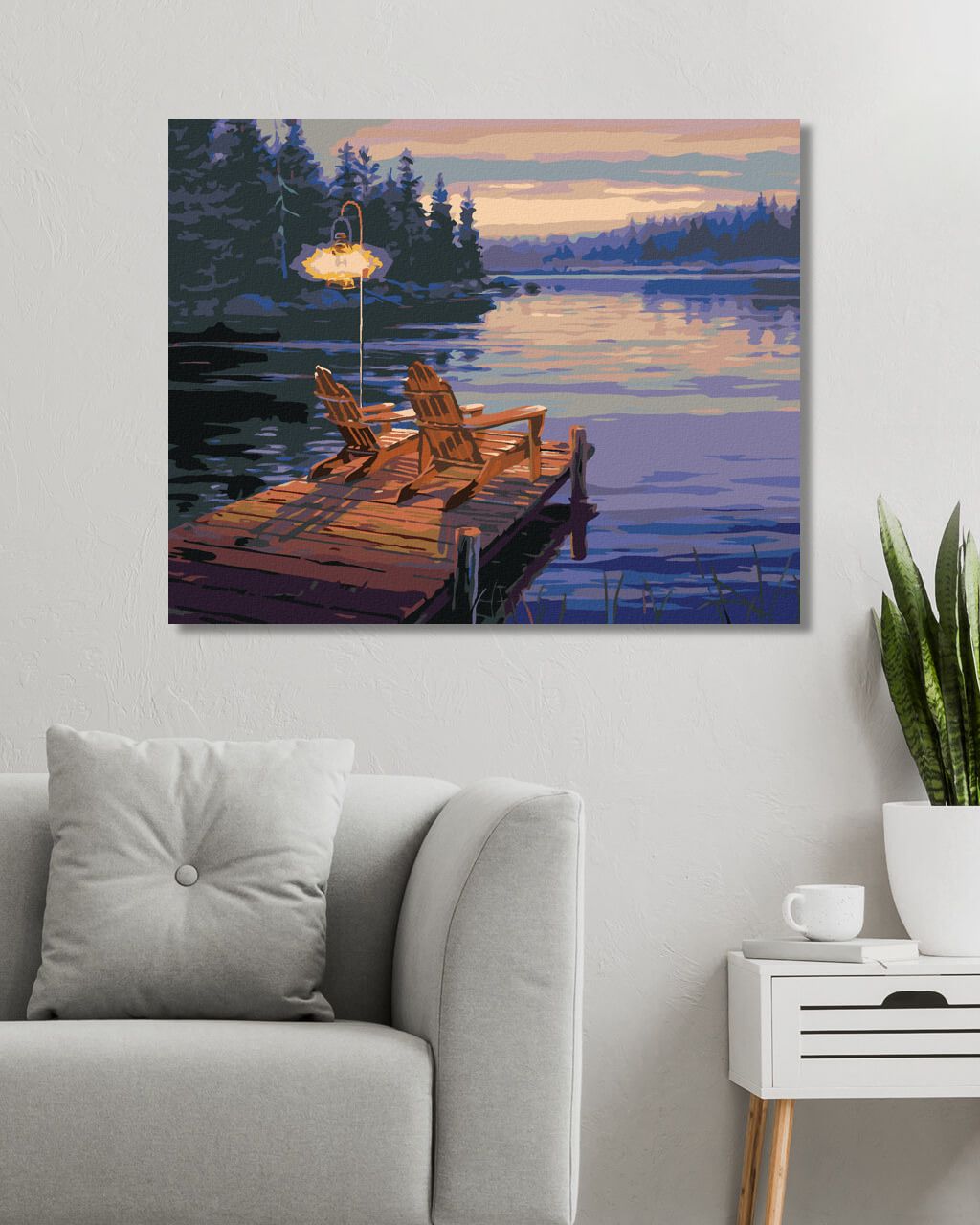 zuty Malování podle čísel - ŽIDLE NA MOLU U JEZERA (DARRELL BUSH) - Rozměr: 40x50 cm, Rámování: Varianta: vypnuté plátno na rám - obrázek 6