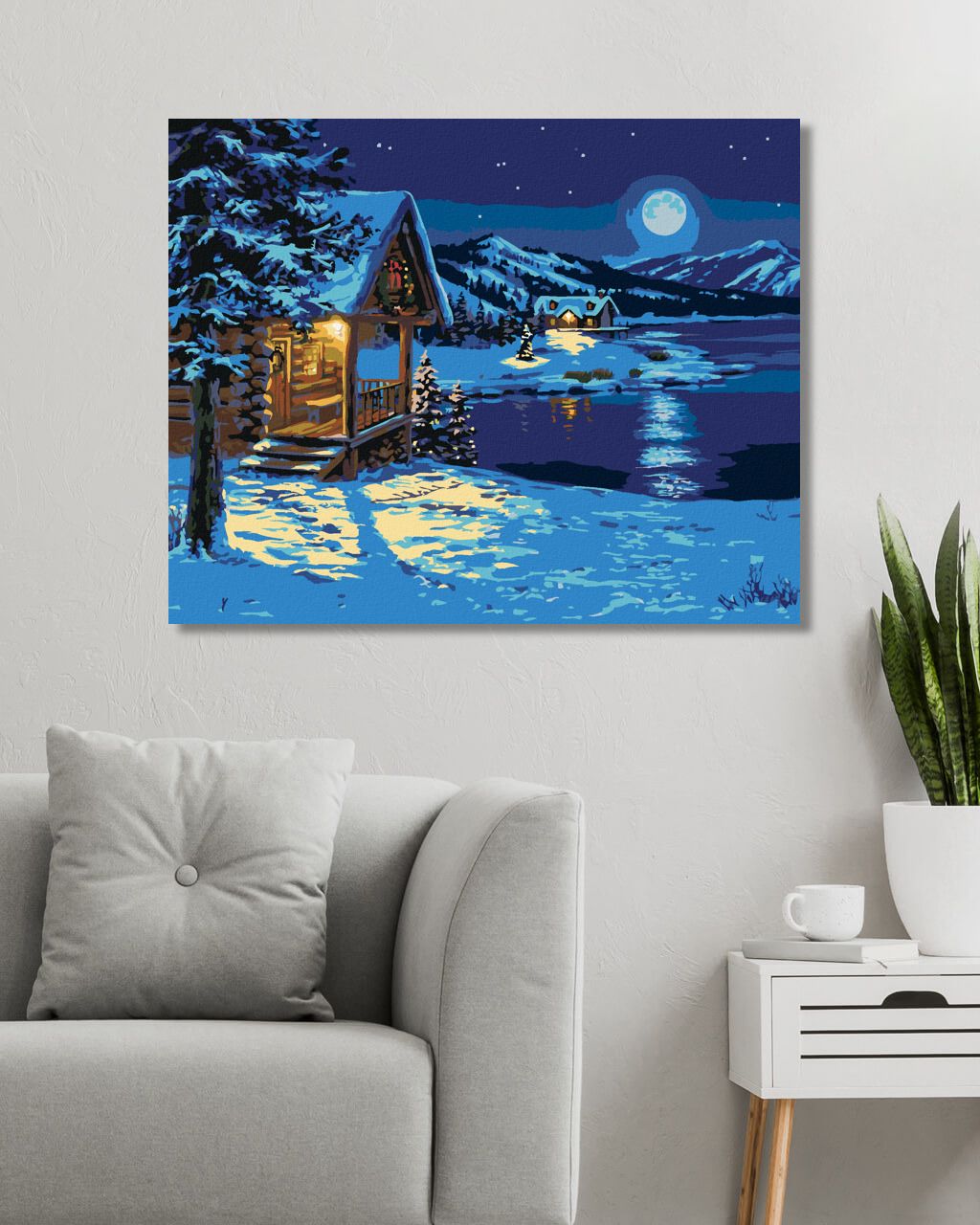 zuty Malování podle čísel - CHATY V ZIMĚ U JEZERA ZA ÚPLŇKU (DARRELL BUSH) - Rozměr: 40x50 cm, Rámování: Varianta: bez rámu a bez vypnutí plátna - obrázek 3