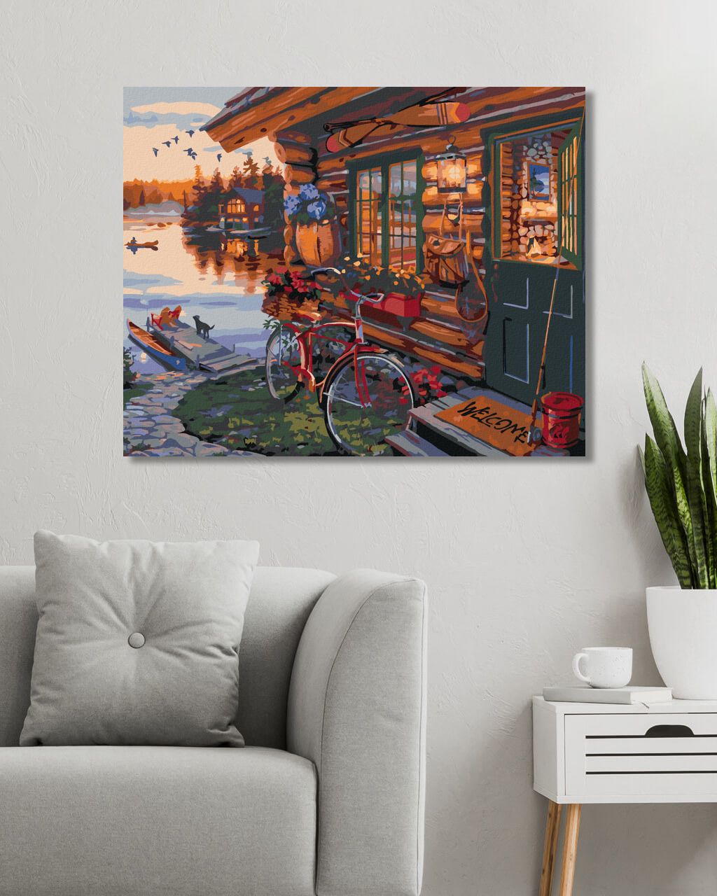 zuty Malování podle čísel - KOLO U CHATY A JEZERO (DARRELL BUSH) - Rozměr: 40x50 cm, Rámování: Varianta: vypnuté plátno na rám - obrázek 6
