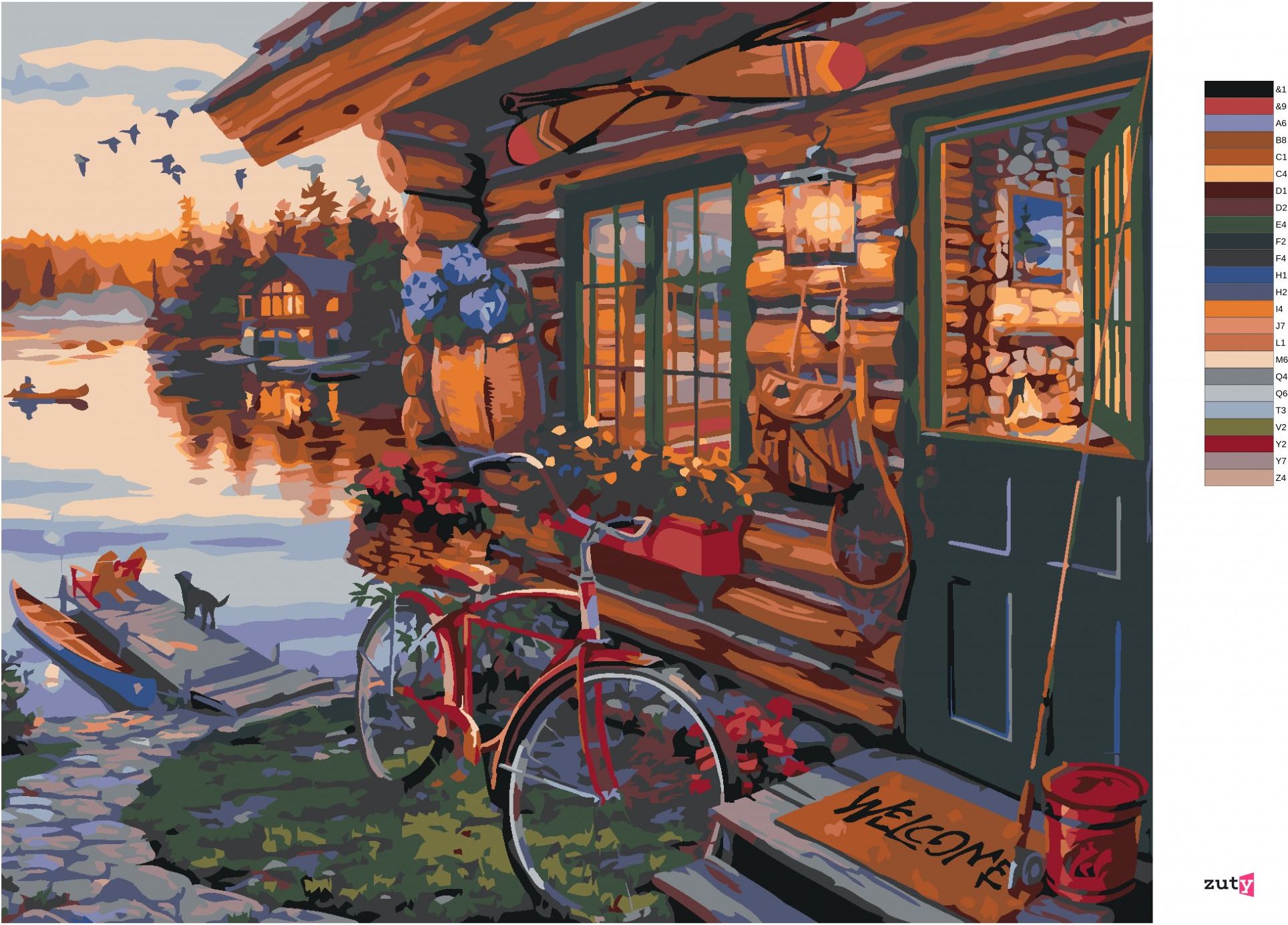 zuty Malování podle čísel - KOLO U CHATY A JEZERO (DARRELL BUSH) - Rozměr: 40x50 cm, Rámování: Varianta: vypnuté plátno na rám - obrázek 7