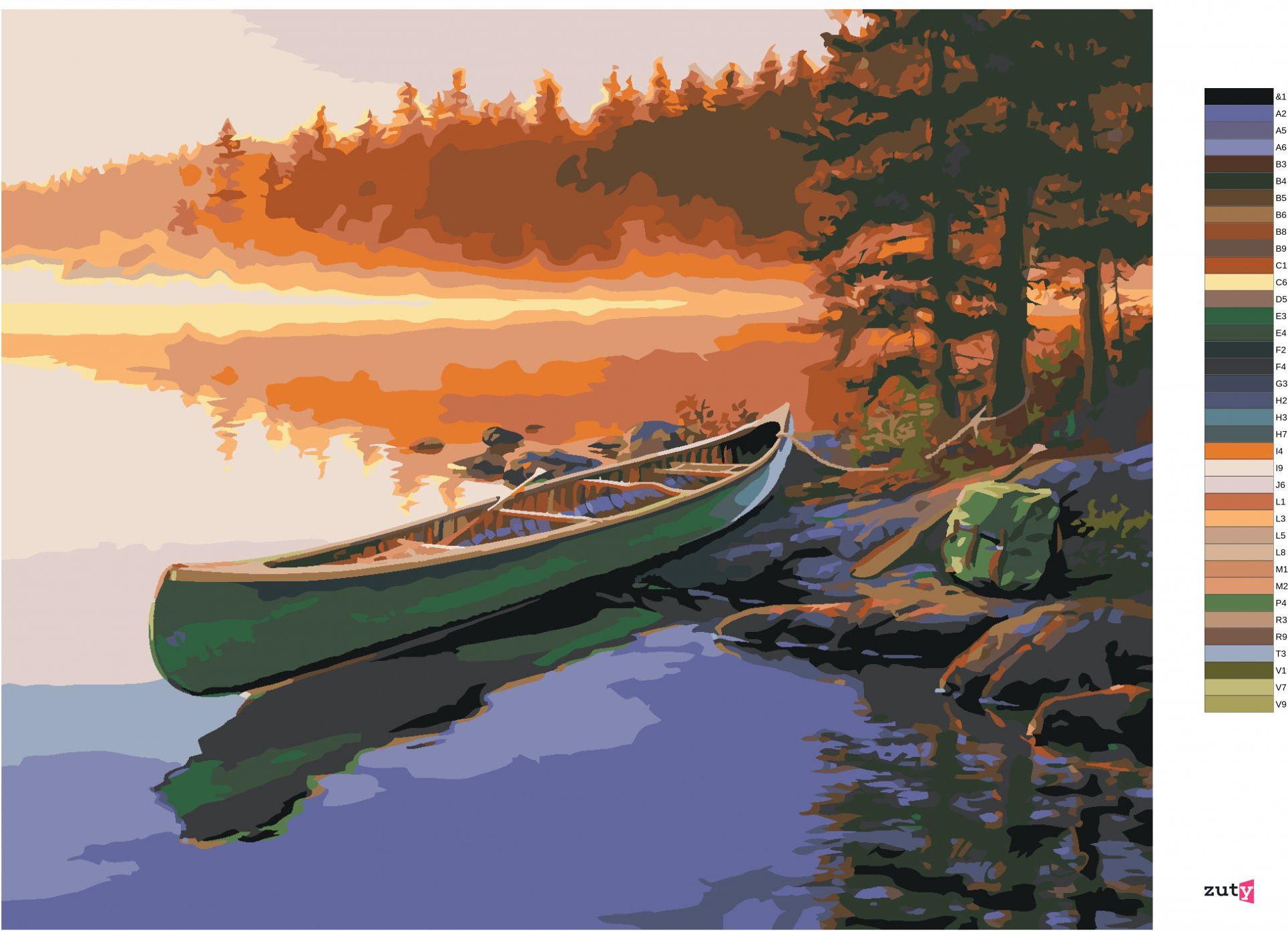 zuty Malování podle čísel - ZELENÁ KANOE U JEZERA (DARRELL BUSH) - Rozměr: 40x50 cm, Rámování: Varianta: bez rámu a bez vypnutí plátna - obrázek 4
