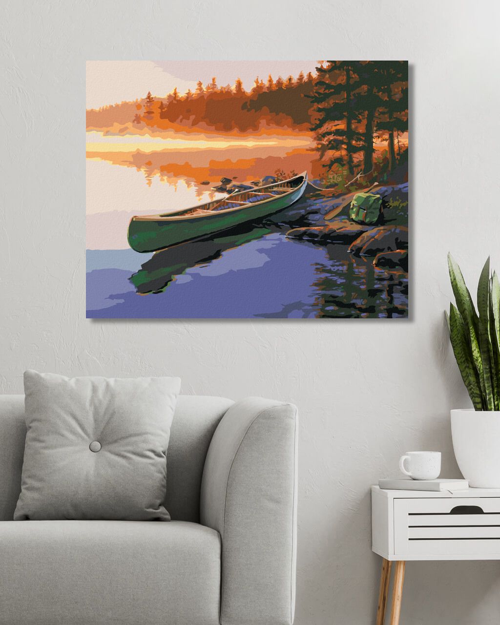 zuty Malování podle čísel - ZELENÁ KANOE U JEZERA (DARRELL BUSH) - Rozměr: 40x50 cm, Rámování: Varianta: vypnuté plátno na rám - obrázek 9