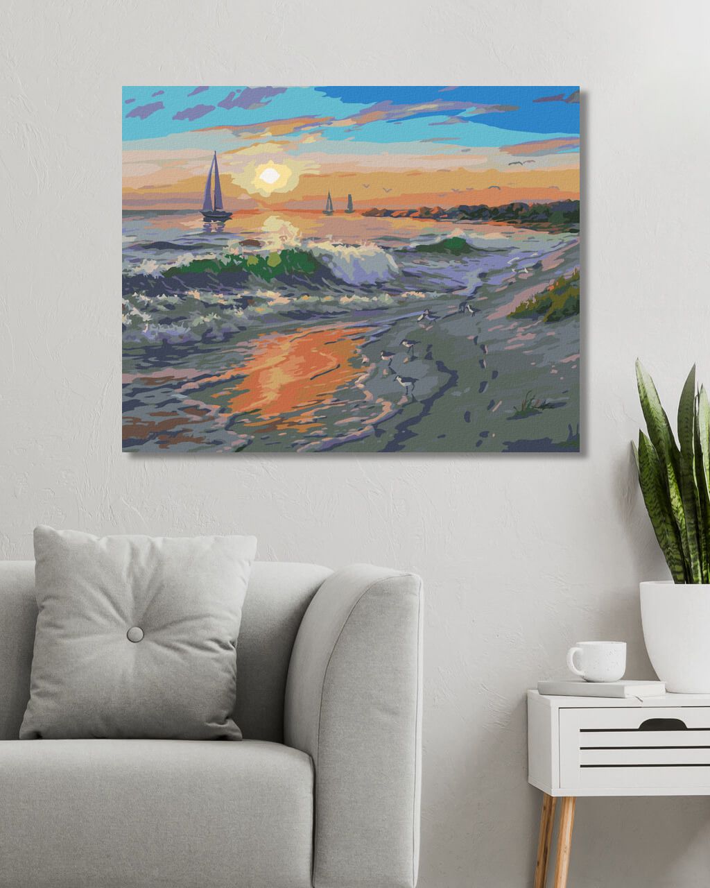 zuty Malování podle čísel - PLACHETNICE, VLNY A PLÁŽ (DARRELL BUSH) - Rozměr: 40x50 cm, Rámování: Varianta: bez rámu a bez vypnutí plátna - obrázek 6