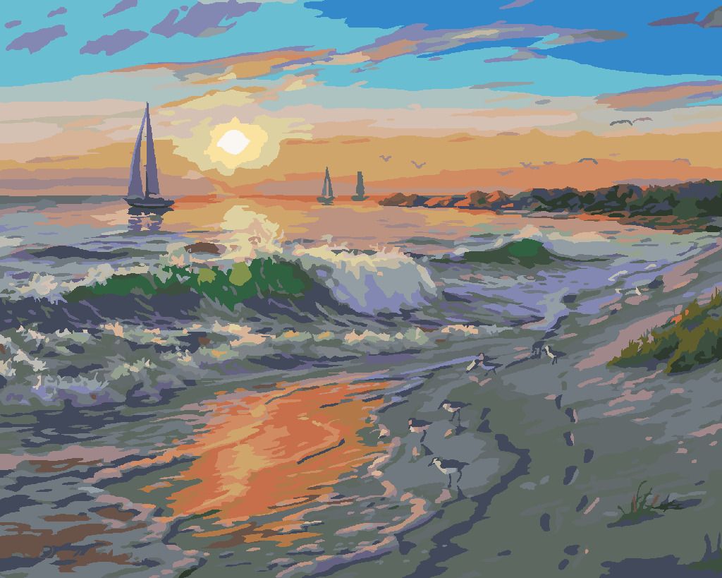 zuty Malování podle čísel - PLACHETNICE, VLNY A PLÁŽ (DARRELL BUSH) - Rozměr: 40x50 cm, Rámování: Varianta: vypnuté plátno na rám - obrázek 7