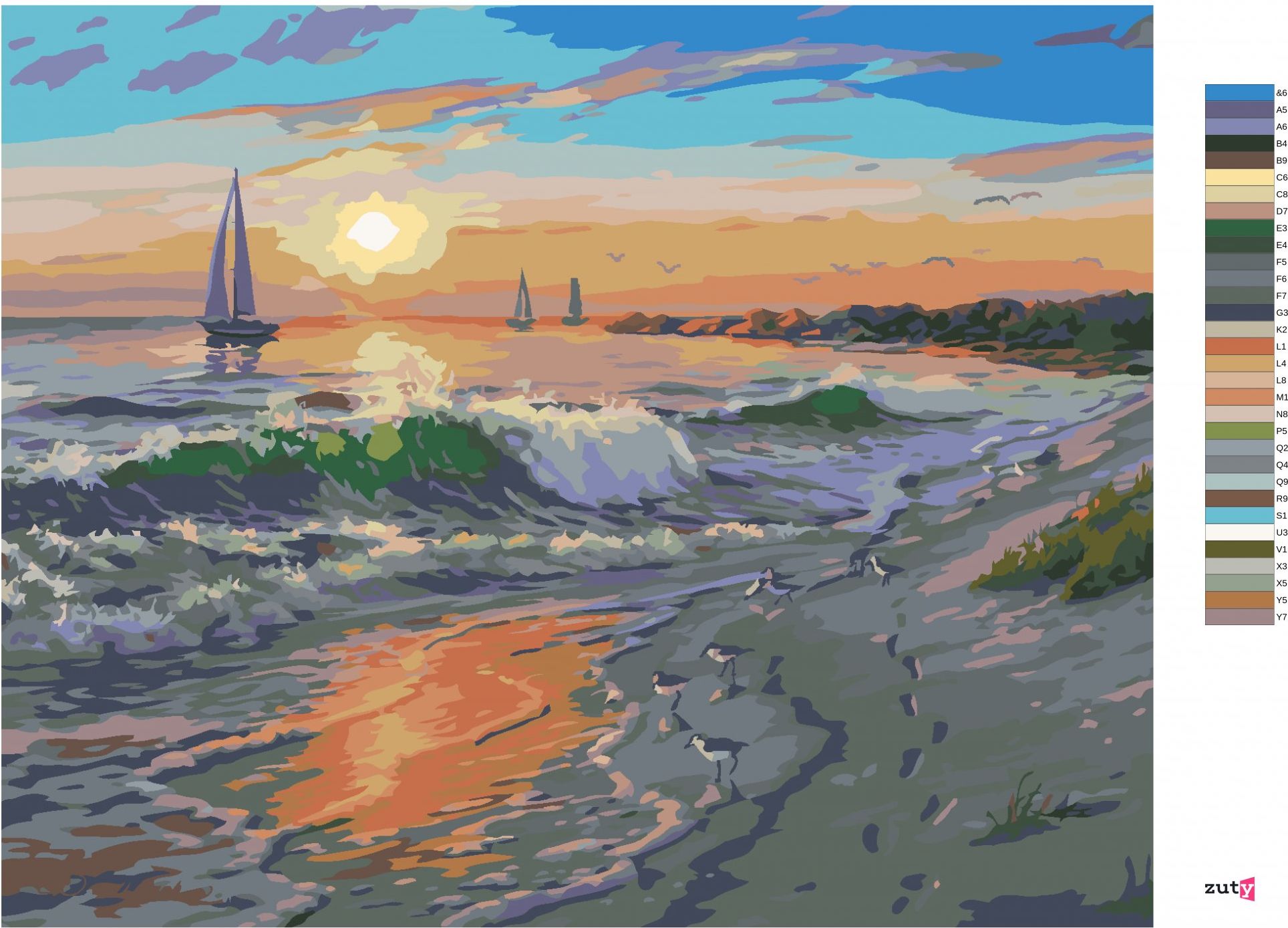 zuty Malování podle čísel - PLACHETNICE, VLNY A PLÁŽ (DARRELL BUSH) - Rozměr: 40x50 cm, Rámování: Varianta: vypnuté plátno na rám - obrázek 9