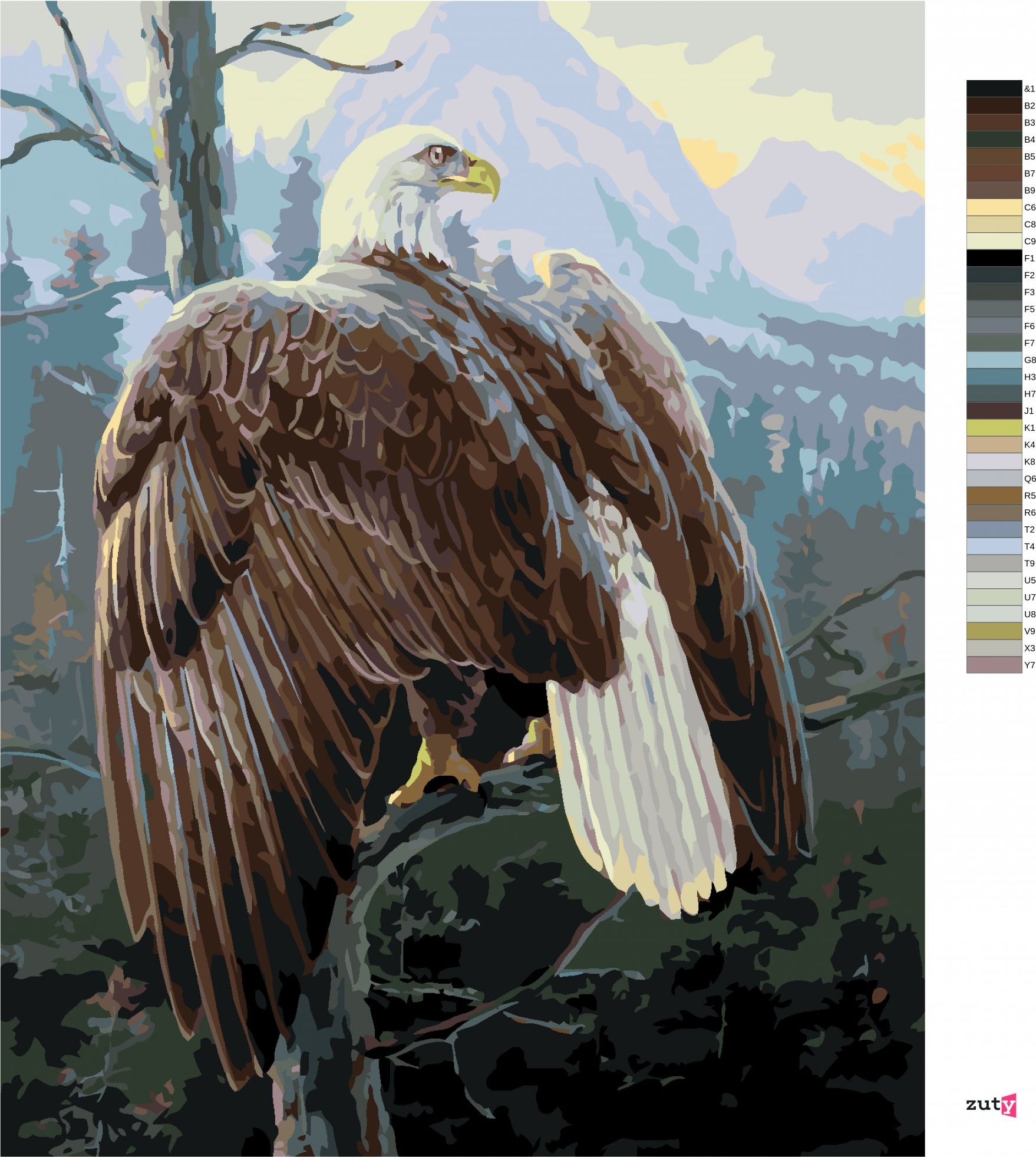 zuty Malování podle čísel - OREL BĚLOHLAVÝ NA STROMĚ (DARRELL BUSH) - Rozměr: 40x50 cm, Rámování: Varianta: vypnuté plátno na rám - obrázek 7