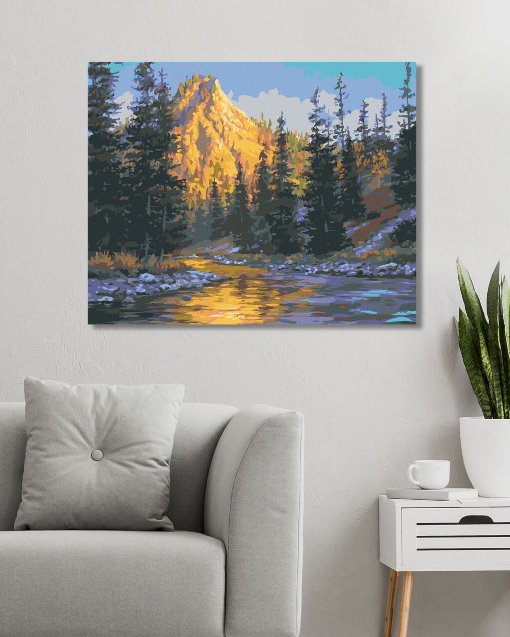 zuty Malování podle čísel - VÝCHOD SLUNCE, ŘEKA A HORY (DARRELL BUSH) - Rozměr: 40x50 cm, Rámování: Varianta: vypnuté plátno na rám - obrázek 4