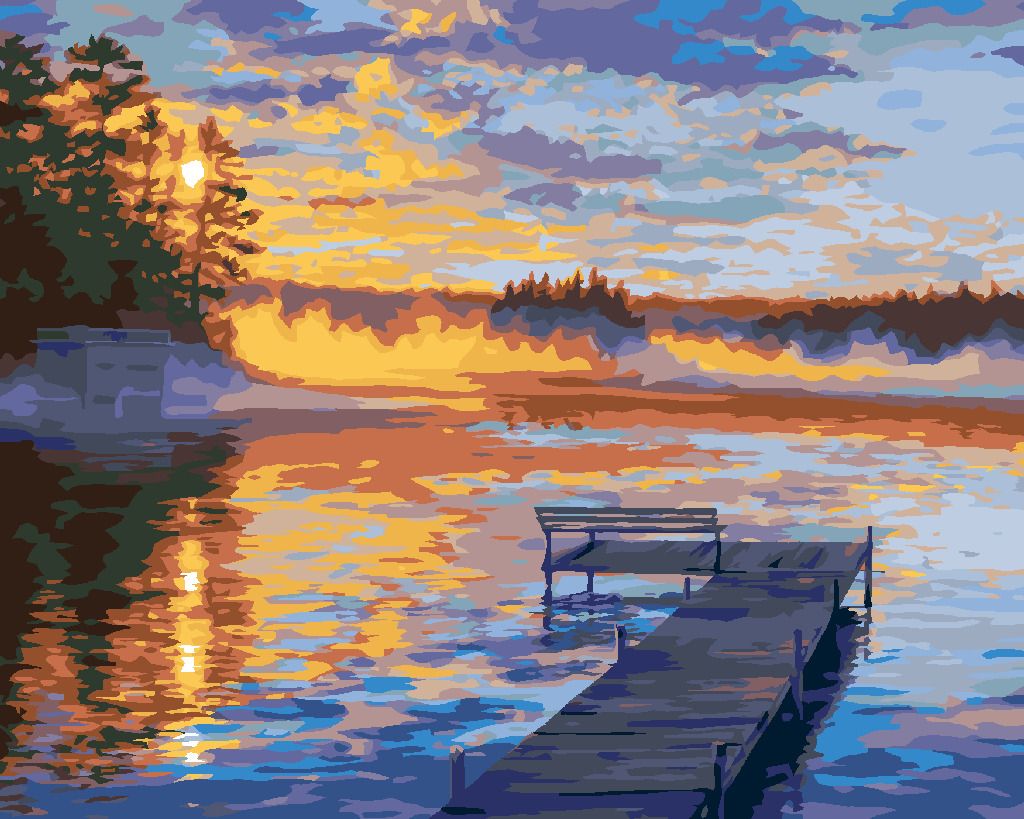 zuty Malování podle čísel - MOLO U JEZERA (DARRELL BUSH) - Rozměr: 40x50 cm, Rámování: Varianta: bez rámu a bez vypnutí plátna - obrázek 6