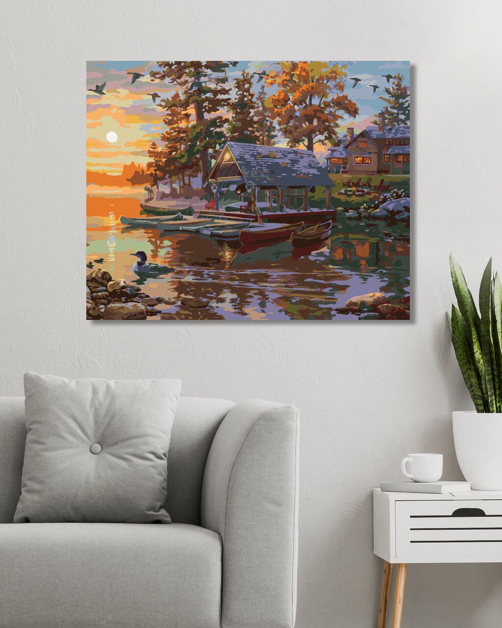 zuty Malování podle čísel - KANOE NA JEZEŘE A KACHNY (DARRELL BUSH) - Rozměr: 40x50 cm, Rámování: Varianta: vypnuté plátno na rám - obrázek 2