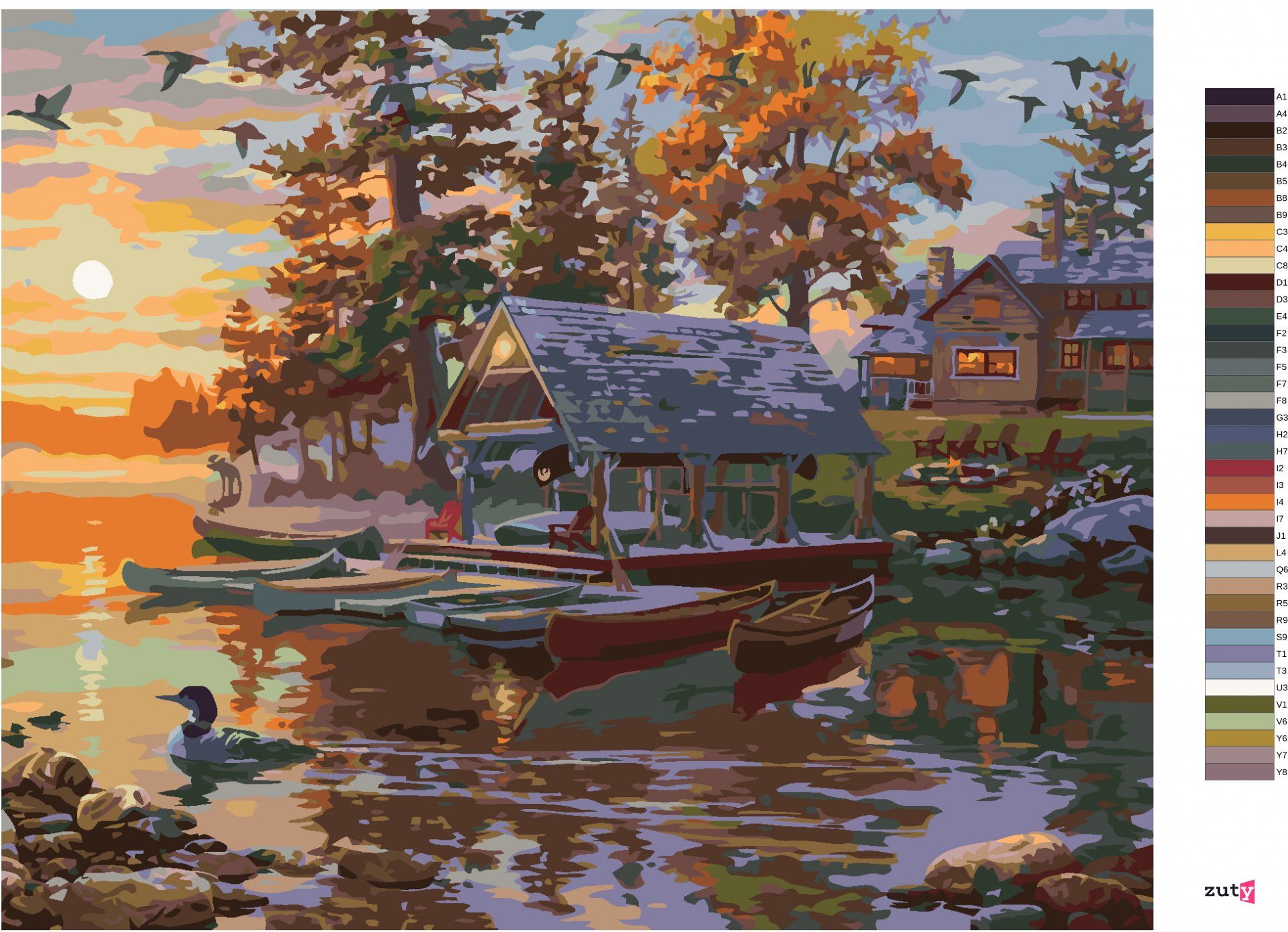 zuty Malování podle čísel - KANOE NA JEZEŘE A KACHNY (DARRELL BUSH) - Rozměr: 40x50 cm, Rámování: Varianta: vypnuté plátno na rám - obrázek 9
