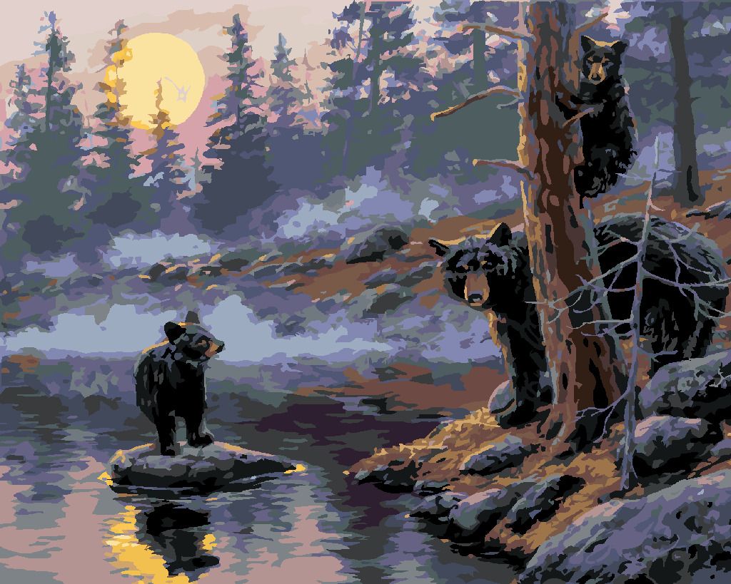 zuty Malování podle čísel - MEDVĚD S MLÁDATY U VODY (DARRELL BUSH) - Rozměr: 40x50 cm, Rámování: Varianta: vypnuté plátno na rám - obrázek 9