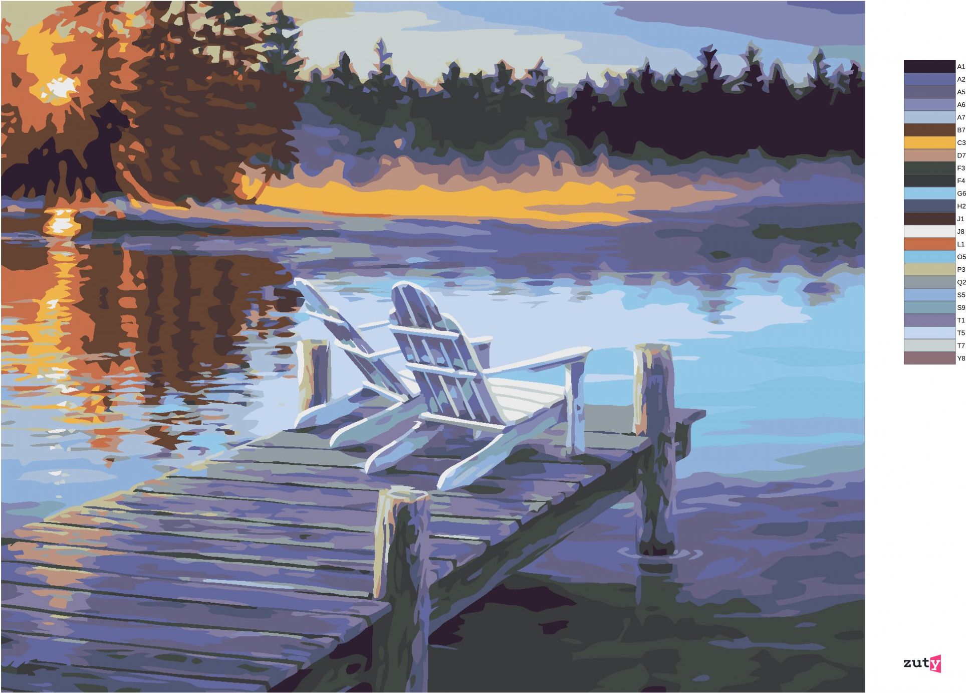 zuty Malování podle čísel - VÝCHOD SLUNCE A ŽIDLE NA MOLU (DARRELL BUSH) - Rozměr: 40x50 cm, Rámování: Varianta: vypnuté plátno na rám - obrázek 5
