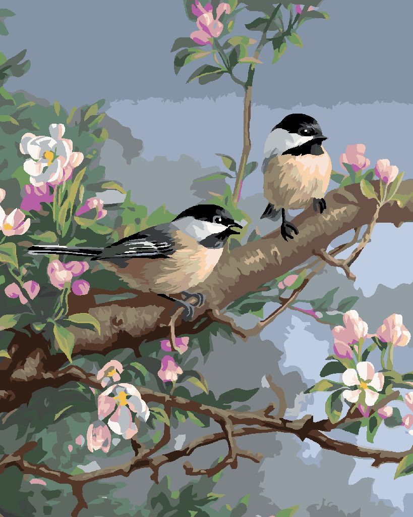zuty Malování podle čísel – SÝKORA A ROZKVETLÁ VĚTEV JABLONĚ (JAMES HAUTMAN) - Rozměr: 40x50 cm, Rámování: Varianta: vypnuté plátno na rám - obrázek 8