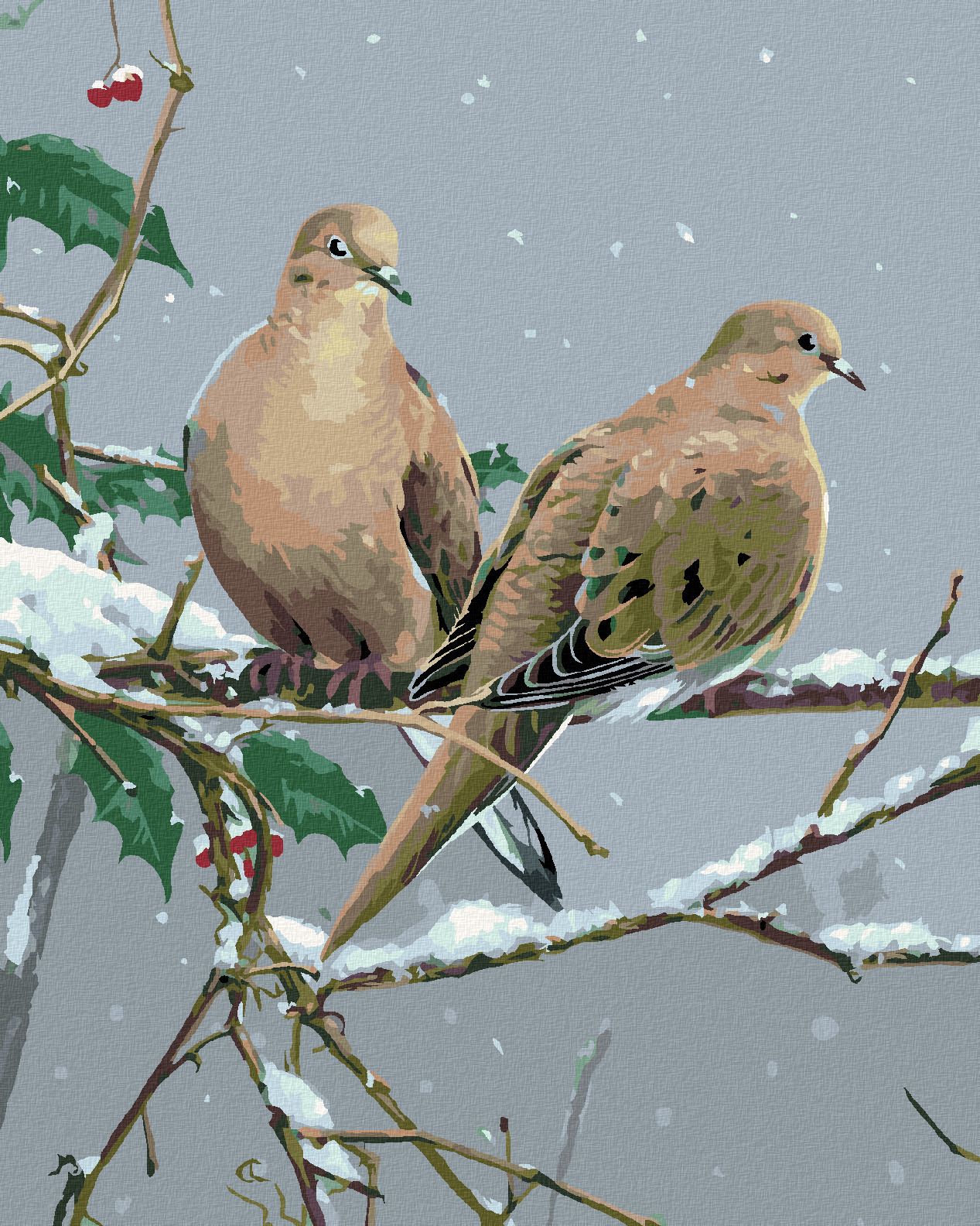 zuty Malování podle čísel – HRDLIČKA NA ZASNĚŽENÉ VĚTVI (JAMES HAUTMAN) - Rozměr: 40x50 cm, Rámování: Varianta: bez rámu a bez vypnutí plátna - obrázek 1