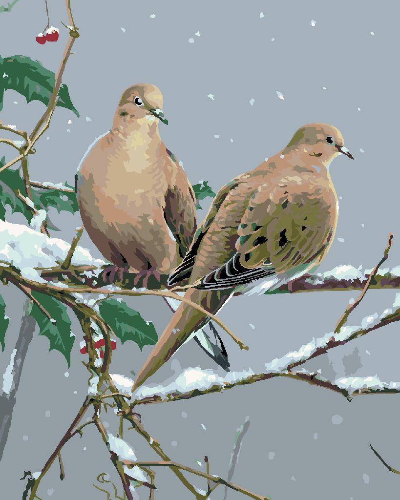 zuty Malování podle čísel – HRDLIČKA NA ZASNĚŽENÉ VĚTVI (JAMES HAUTMAN) - Rozměr: 40x50 cm, Rámování: Varianta: bez rámu a bez vypnutí plátna - obrázek 6