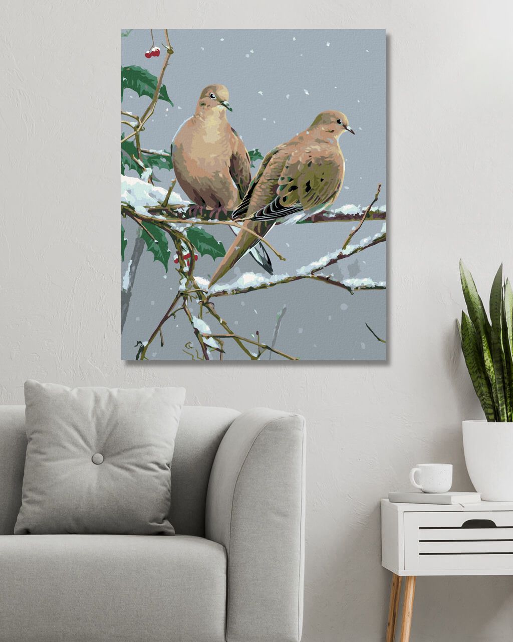 zuty Malování podle čísel – HRDLIČKA NA ZASNĚŽENÉ VĚTVI (JAMES HAUTMAN) - Rozměr: 40x50 cm, Rámování: Varianta: vypnuté plátno na rám - obrázek 3