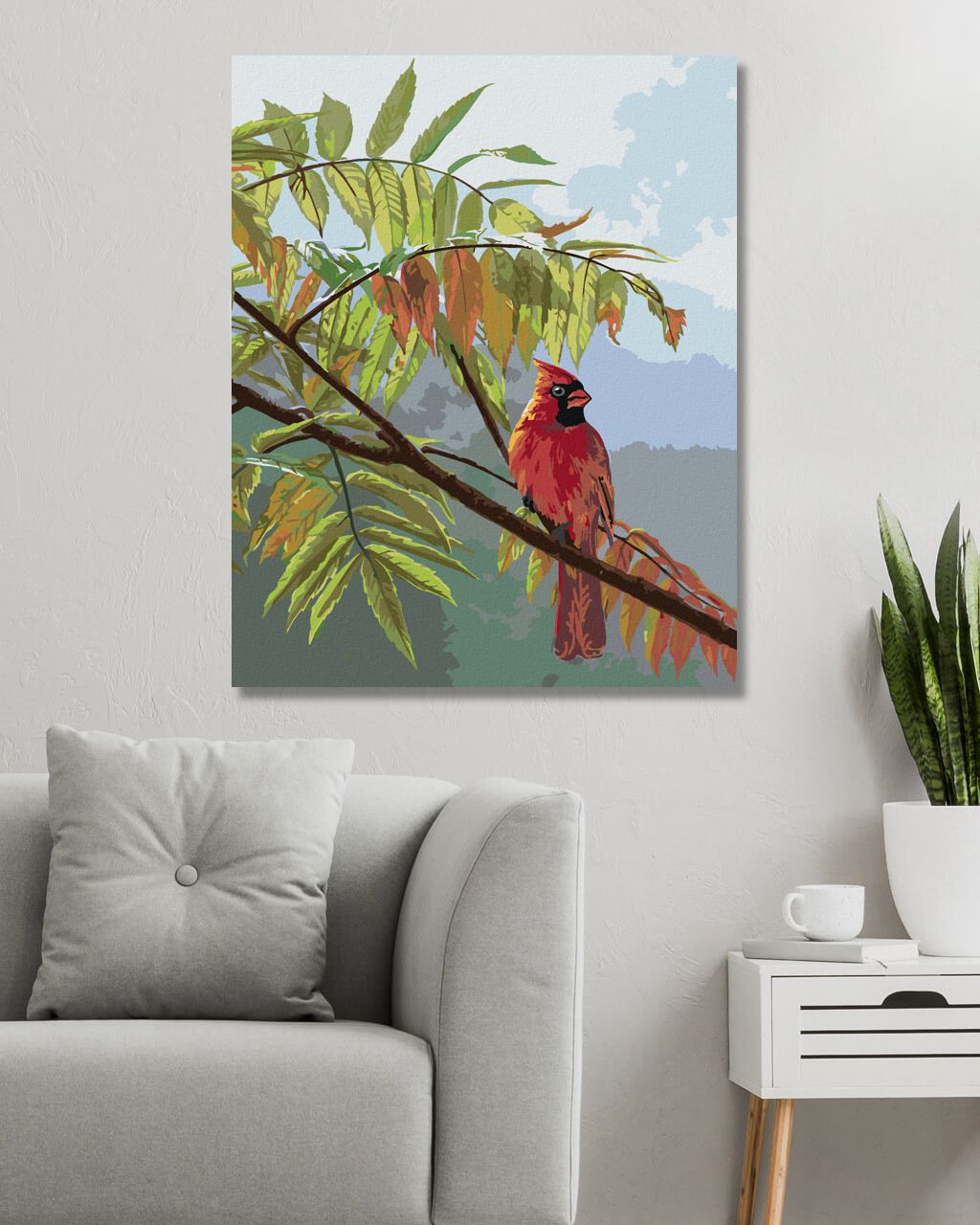 zuty Malování podle čísel – PTÁK KARDINÁL NA VĚTVI A MĚNÍCÍ SE LISTÍ (JAMES HAUTMAN) - Rozměr: 40x50 cm, Rámování: Varianta: bez rámu a bez vypnutí plátna - obrázek 10