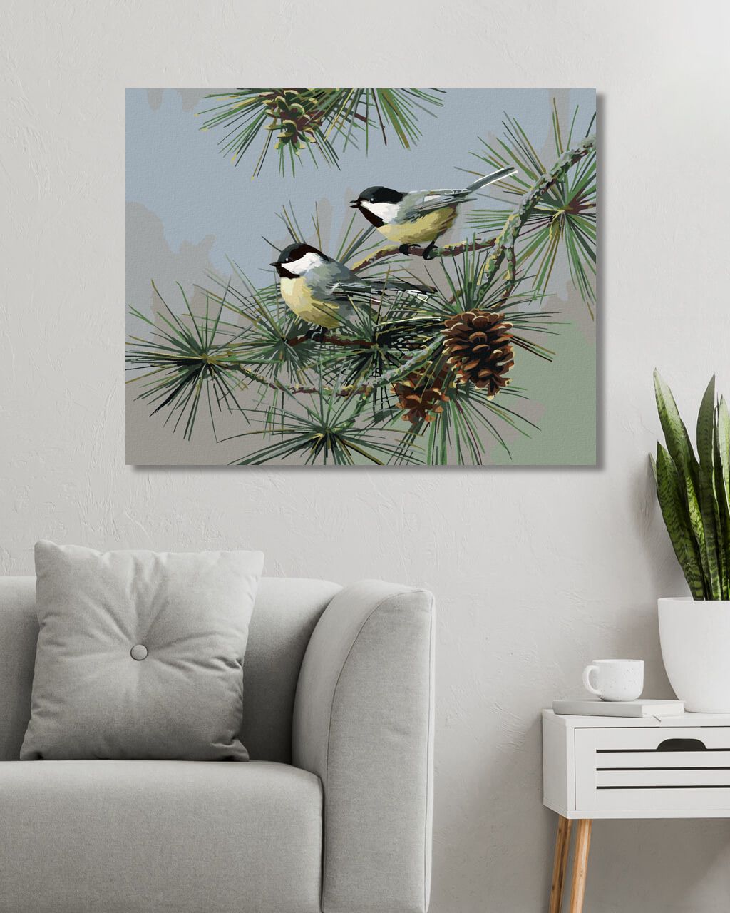 zuty Malování podle čísel – SÝKORA NA JEHLIČNATÉ VĚTVI (JAMES HAUTMAN) - Rozměr: 40x50 cm, Rámování: Varianta: vypnuté plátno na rám - obrázek 10