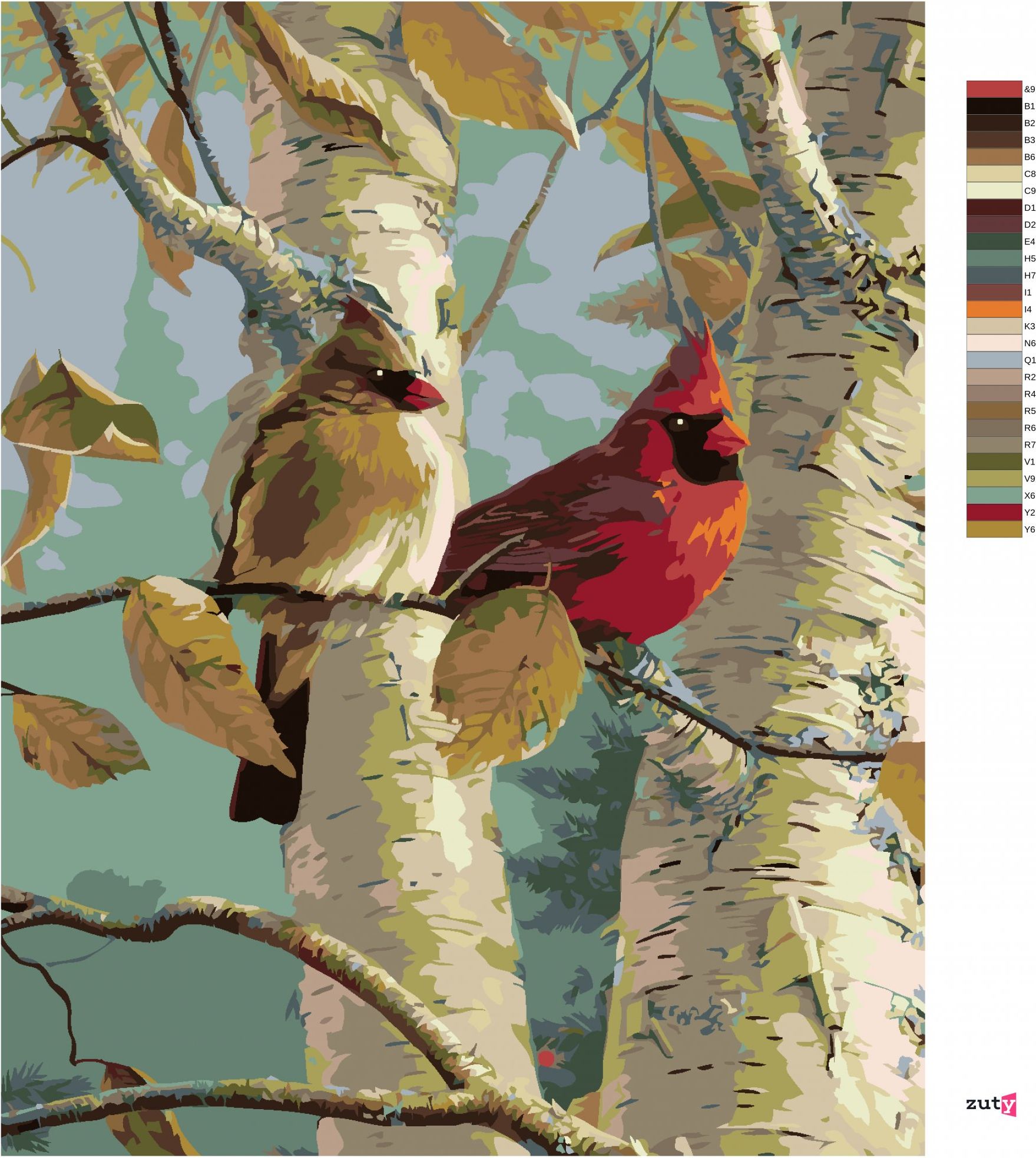 zuty Malování podle čísel – PTÁK KARDINÁL A BŘÍZA (JAMES HAUTMAN) - Rozměr: 40x50 cm, Rámování: Varianta: vypnuté plátno na rám - obrázek 2