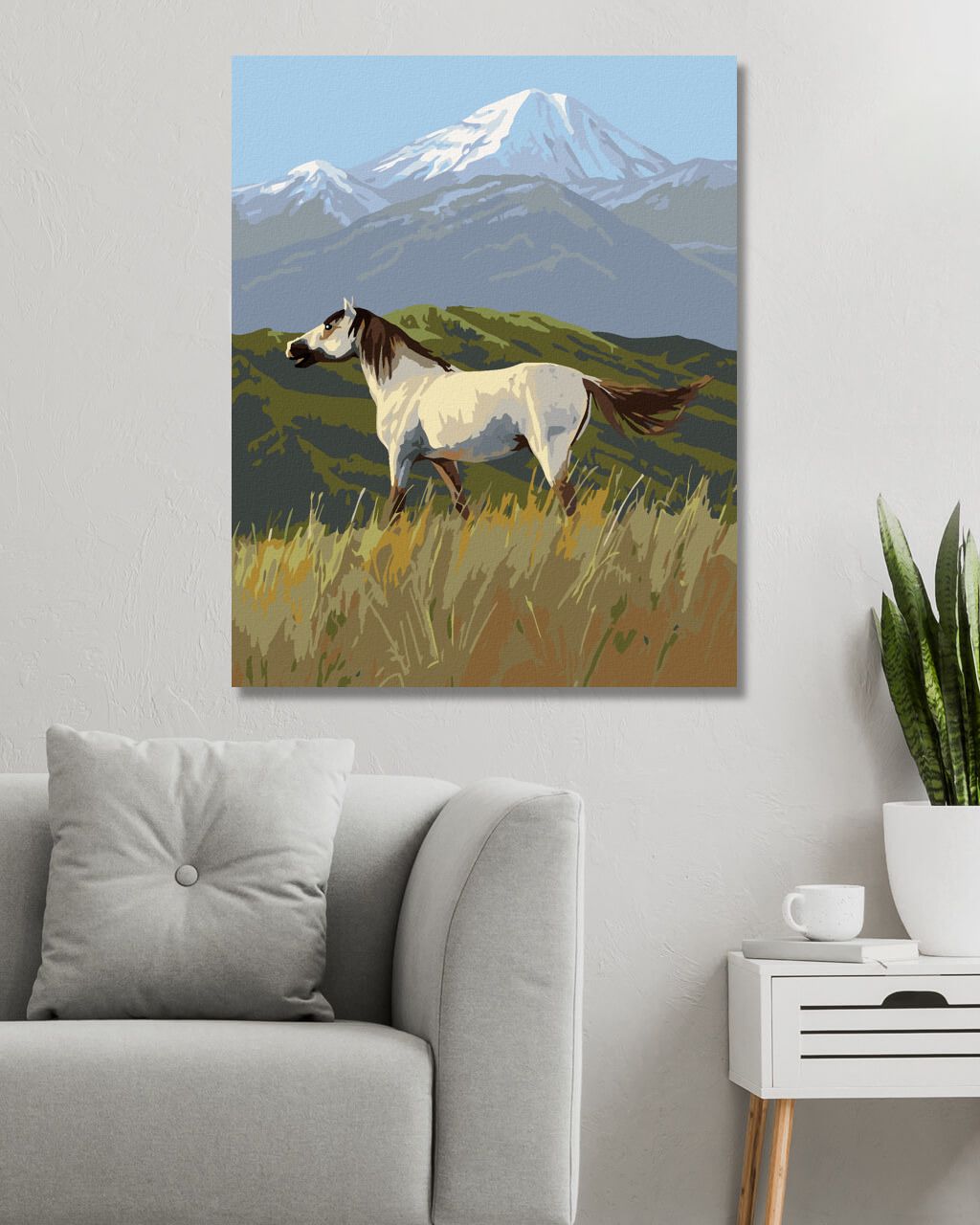 zuty Malování podle čísel – DÍVOKÝ KŮŇ MUSTANG A HORY (JAMES HAUTMAN) - Rozměr: 40x50 cm, Rámování: Varianta: vypnuté plátno na rám - obrázek 5