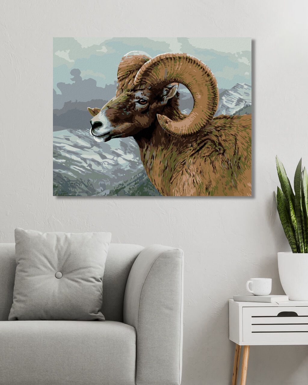 zuty Malování podle čísel – OVCE TLUSTOROHÁ A HORY (JAMES HAUTMAN) - Rozměr: 40x50 cm, Rámování: Varianta: vypnuté plátno na rám - obrázek 3