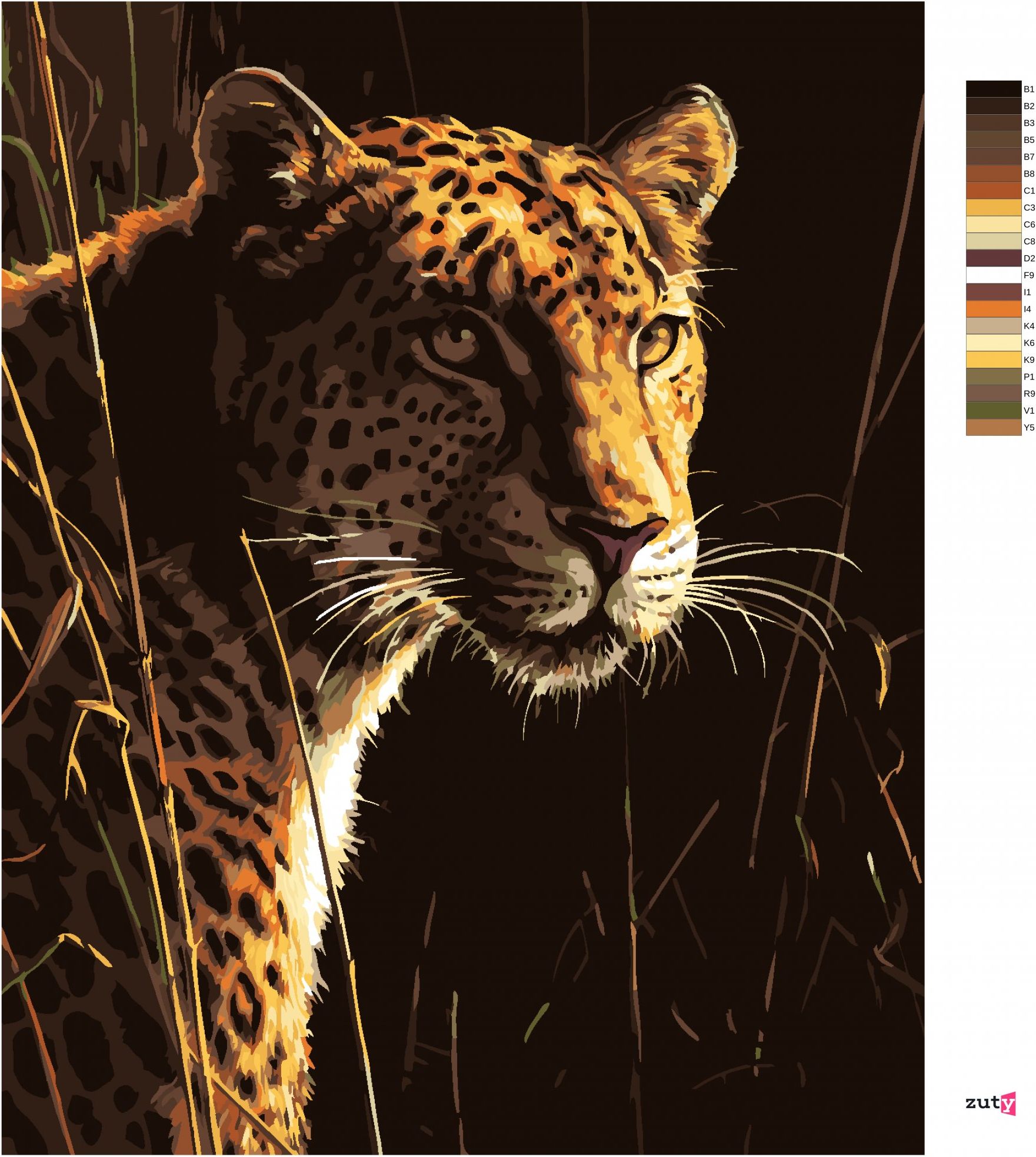zuty Malování podle čísel – LEOPARD V TRÁVĚ (JAMES HAUTMAN) - Rozměr: 40x50 cm, Rámování: Varianta: vypnuté plátno na rám - obrázek 5