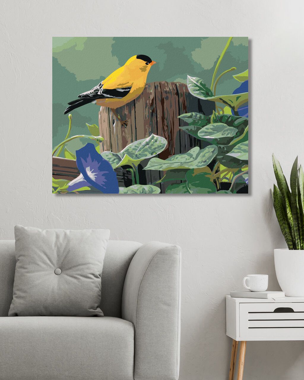 zuty Malování podle čísel – ČÍŽEK NA PLOTĚ A FIALOVÉ KVĚTINY (JAMES HAUTMAN) - Rozměr: 40x50 cm, Rámování: Varianta: bez rámu a bez vypnutí plátna - obrázek 4