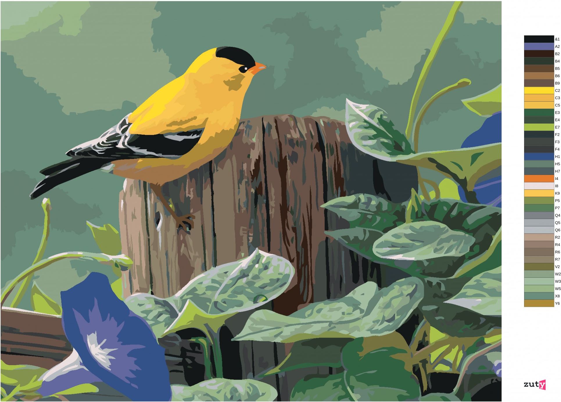 zuty Malování podle čísel – ČÍŽEK NA PLOTĚ A FIALOVÉ KVĚTINY (JAMES HAUTMAN) - Rozměr: 40x50 cm, Rámování: Varianta: bez rámu a bez vypnutí plátna - obrázek 9