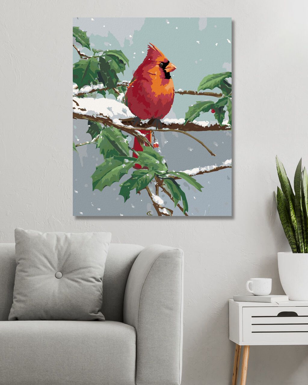 zuty Malování podle čísel – PTÁK KARDINAL NA ZASNĚŽENÉ VĚTVI CESMÍNY (JAMES HAUTMAN) - Rozměr: 40x50 cm, Rámování: Varianta: vypnuté plátno na rám - obrázek 4