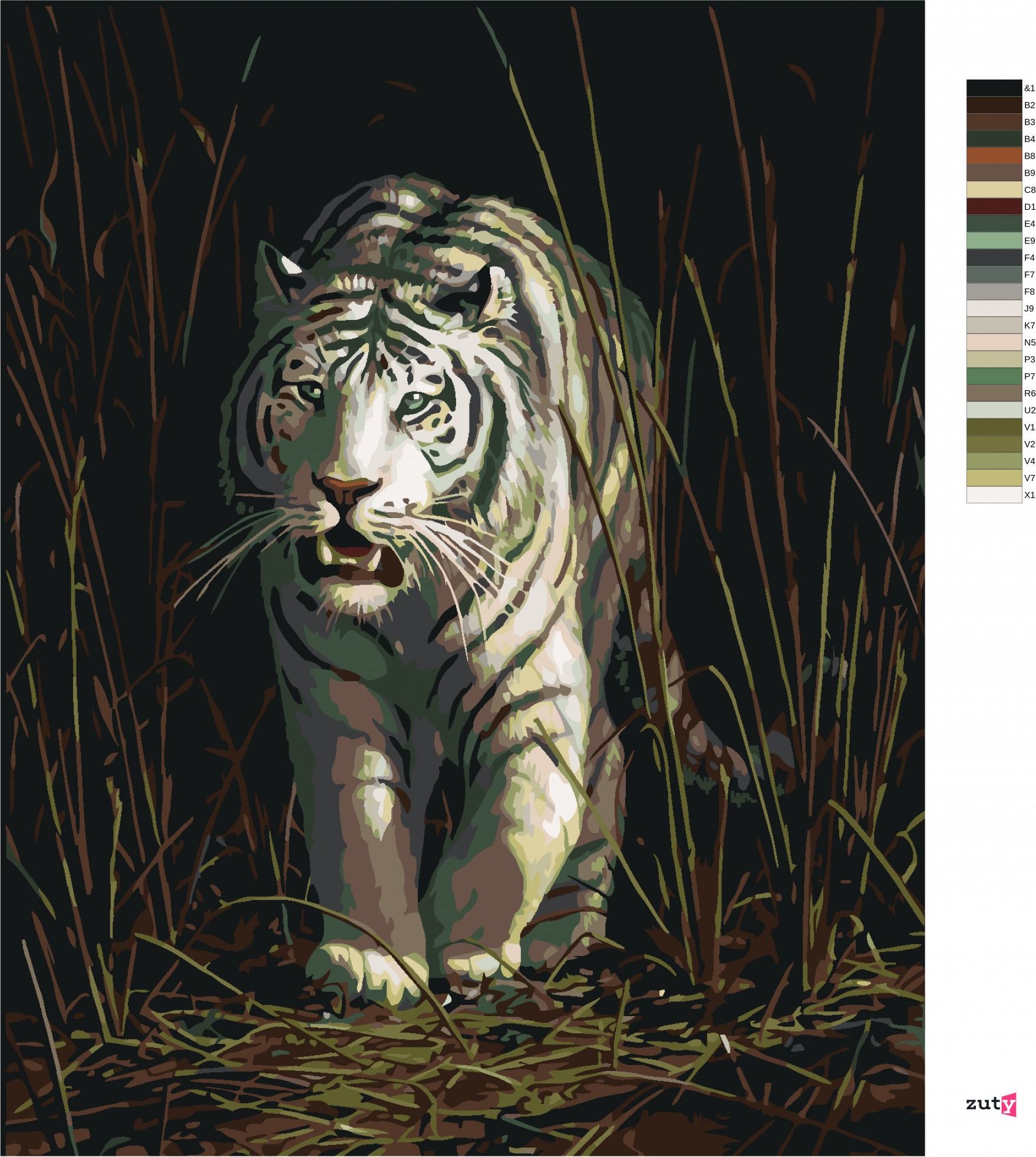 zuty Malování podle čísel – BÍLÝ TYGR V TRÁVĚ (JAMES HAUTMAN) - Rozměr: 40x50 cm, Rámování: Varianta: bez rámu a bez vypnutí plátna - obrázek 5