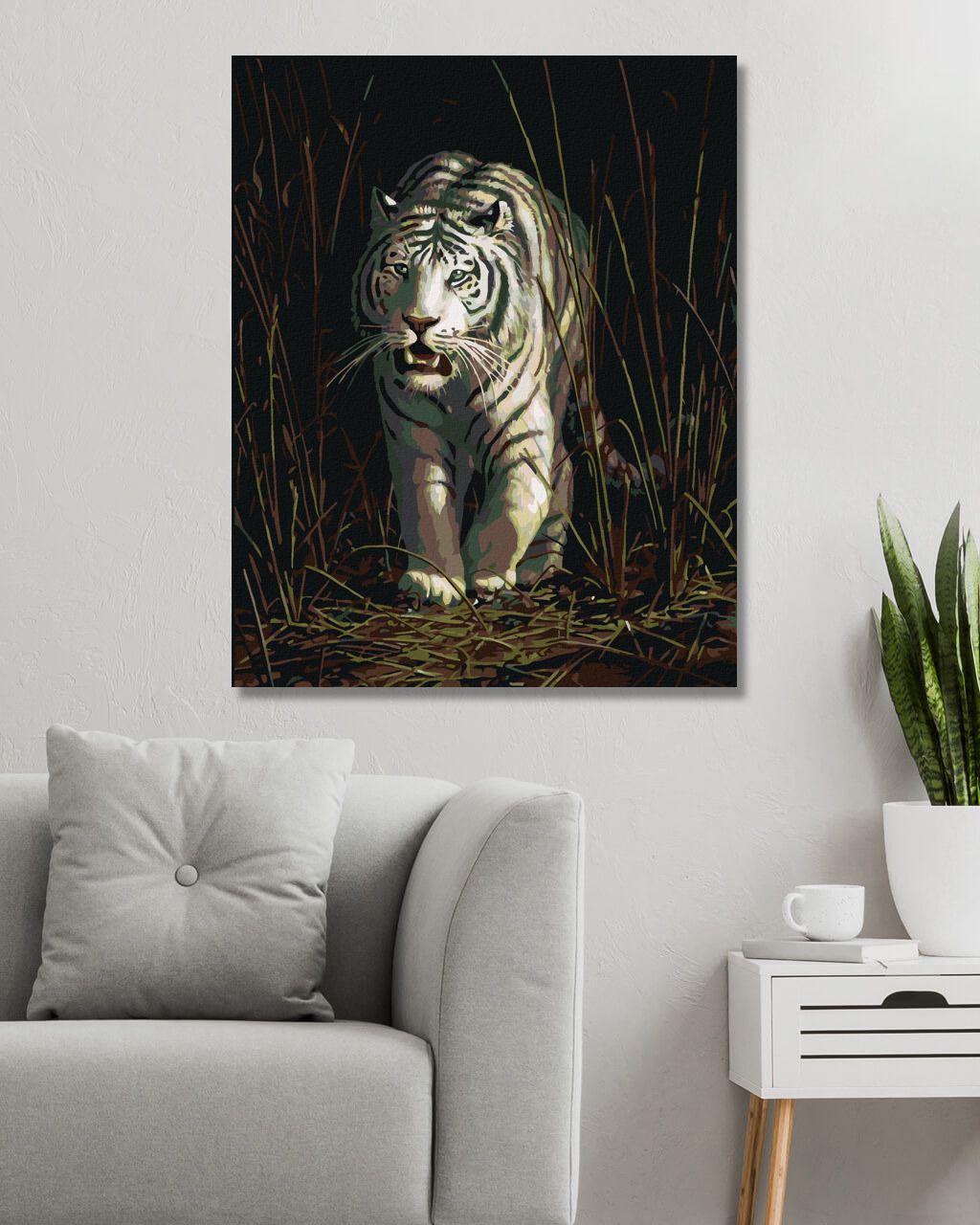 zuty Malování podle čísel – BÍLÝ TYGR V TRÁVĚ (JAMES HAUTMAN) - Rozměr: 40x50 cm, Rámování: Varianta: vypnuté plátno na rám - obrázek 3