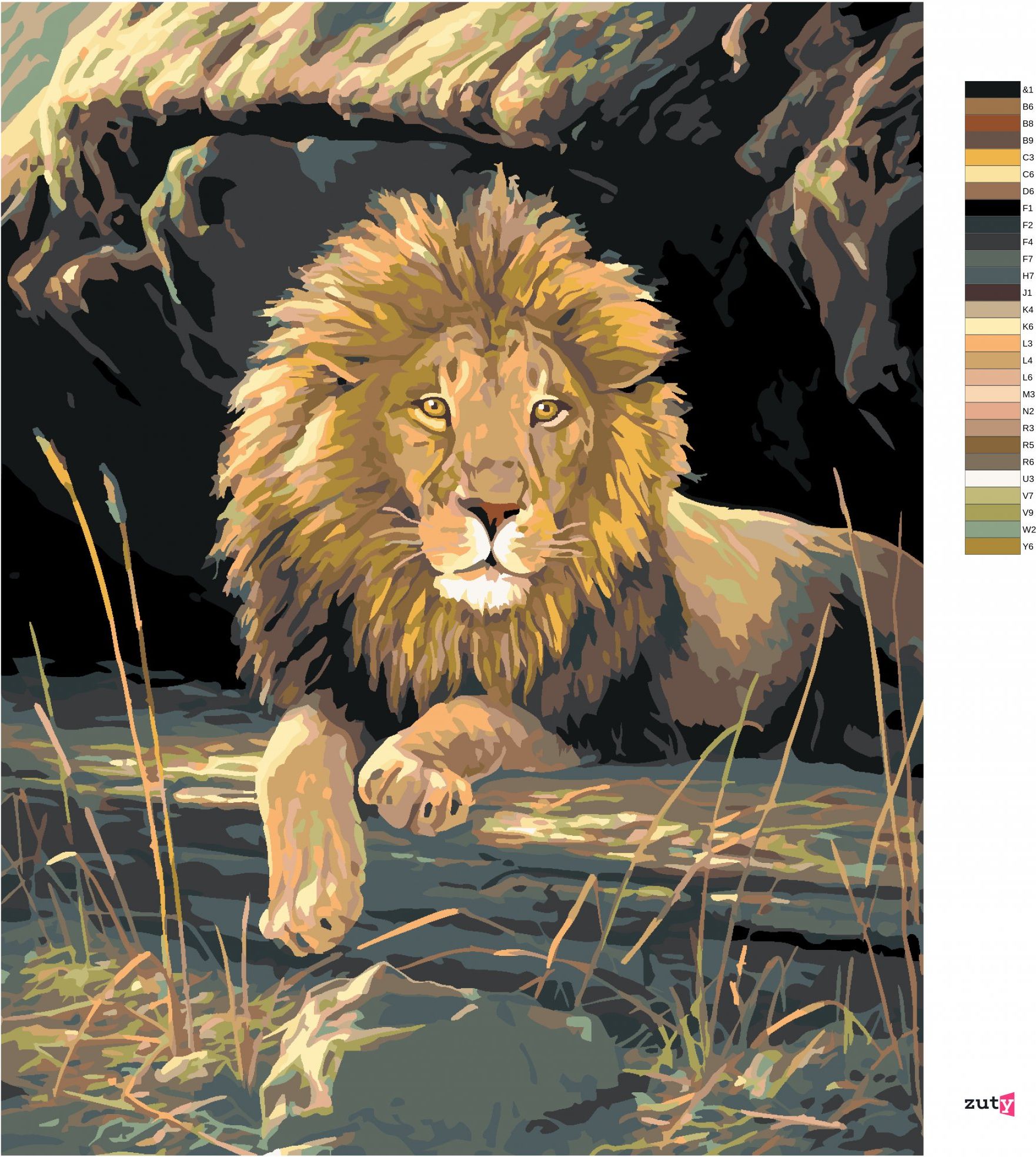 zuty Malování podle čísel – ODPOČÍVAJÍCÍ LEV (JAMES HAUTMAN) - Rozměr: 40x50 cm, Rámování: Varianta: vypnuté plátno na rám - obrázek 6