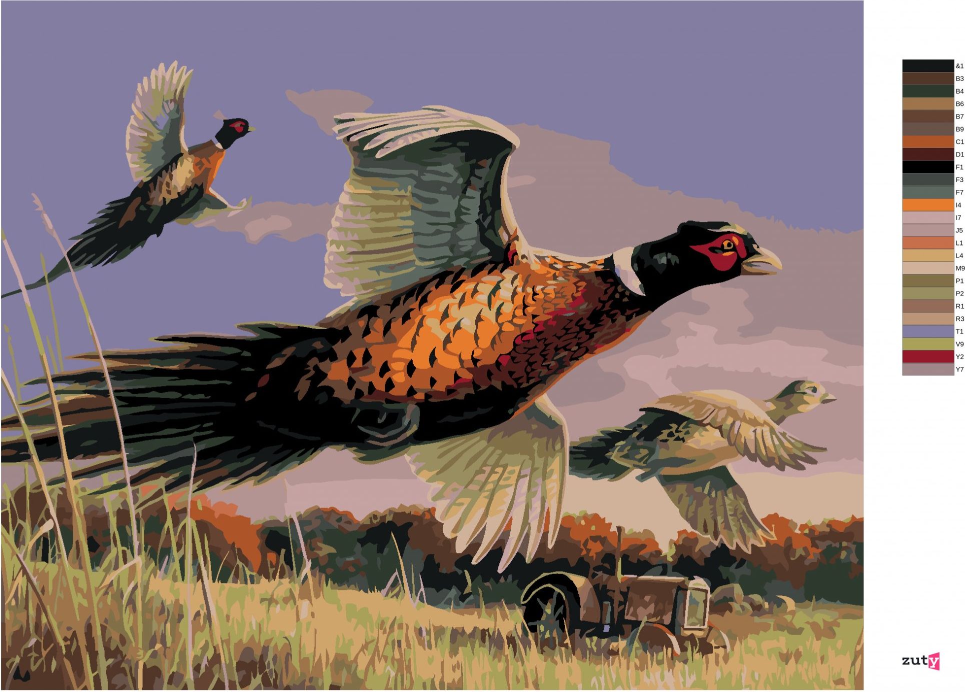 zuty Malování podle čísel – BAŽANTI V LETU A TRAKTOR (JAMES HAUTMAN) - Rozměr: 40x50 cm, Rámování: Varianta: vypnuté plátno na rám - obrázek 6