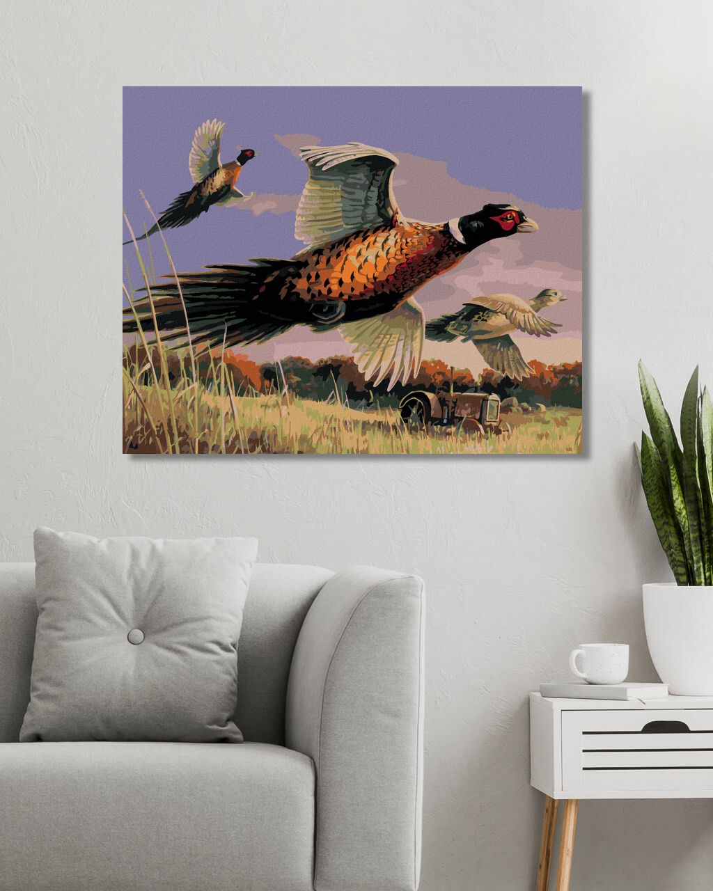 zuty Malování podle čísel – BAŽANTI V LETU A TRAKTOR (JAMES HAUTMAN) - Rozměr: 40x50 cm, Rámování: Varianta: vypnuté plátno na rám - obrázek 9