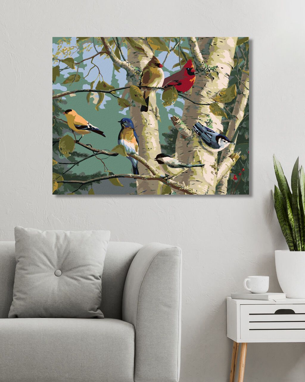 zuty Malování podle čísel – ZPĚVNÍ PTÁCI A BŘÍZA (JAMES HAUTMAN) - Rozměr: 40x50 cm, Rámování: Varianta: vypnuté plátno na rám - obrázek 5