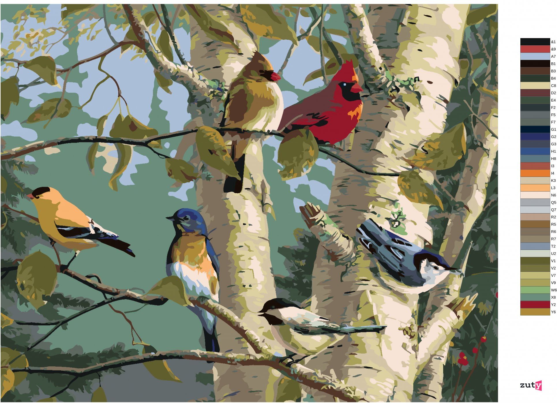 zuty Malování podle čísel – ZPĚVNÍ PTÁCI A BŘÍZA (JAMES HAUTMAN) - Rozměr: 40x50 cm, Rámování: Varianta: vypnuté plátno na rám - obrázek 7