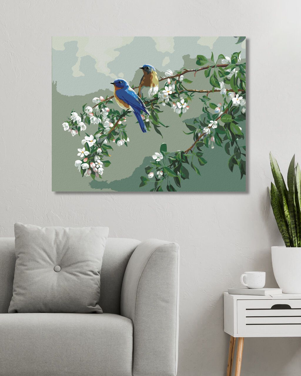 zuty Malování podle čísel – MODŘÍ PTÁCI A ROZKVETLÁ VĚTEV (JAMES HAUTMAN) - Rozměr: 40x50 cm, Rámování: Varianta: bez rámu a bez vypnutí plátna - obrázek 10