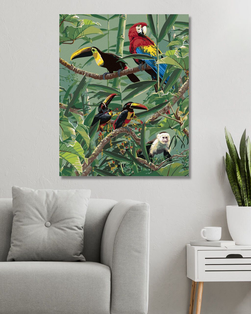zuty Malování podle čísel – PAPOUŠEK ARA, TUKAN A OPICE V PRALESE (JAMES HAUTMAN) - Rozměr: 40x50 cm, Rámování: Varianta: bez rámu a bez vypnutí plátna - obrázek 7