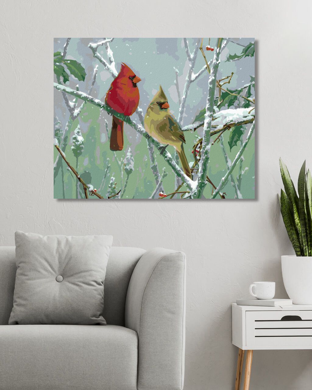 zuty Malování podle čísel – PTÁK KARDINÁL NA ZASNĚŽENÉ VĚTVI (JAMES HAUTMAN) - Rozměr: 40x50 cm, Rámování: Varianta: vypnuté plátno na rám - obrázek 10