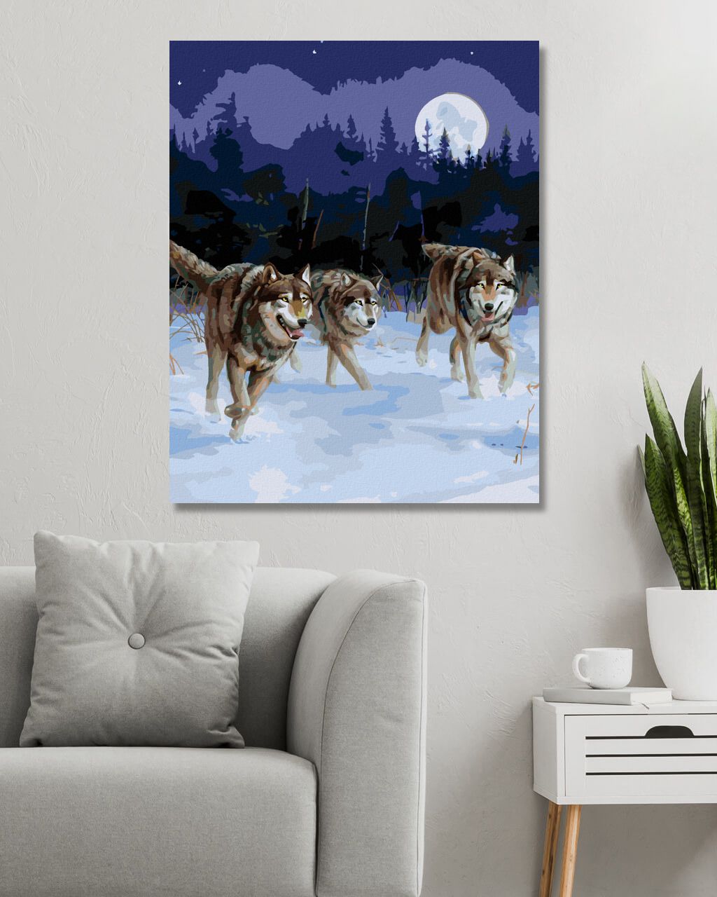 zuty Malování podle čísel – VLCI V BĚHU ZA ÚPLŇKU (JAMES HAUTMAN) - Rozměr: 40x50 cm, Rámování: Varianta: bez rámu a bez vypnutí plátna - obrázek 2